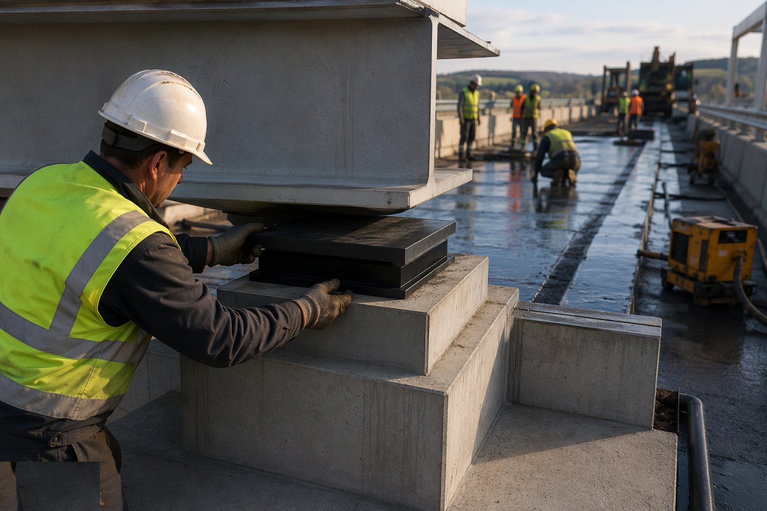 Prepare the bearing shelves and set the bearings — Bridge Finishes — Bearings, Joints & Waterproofing, step 1