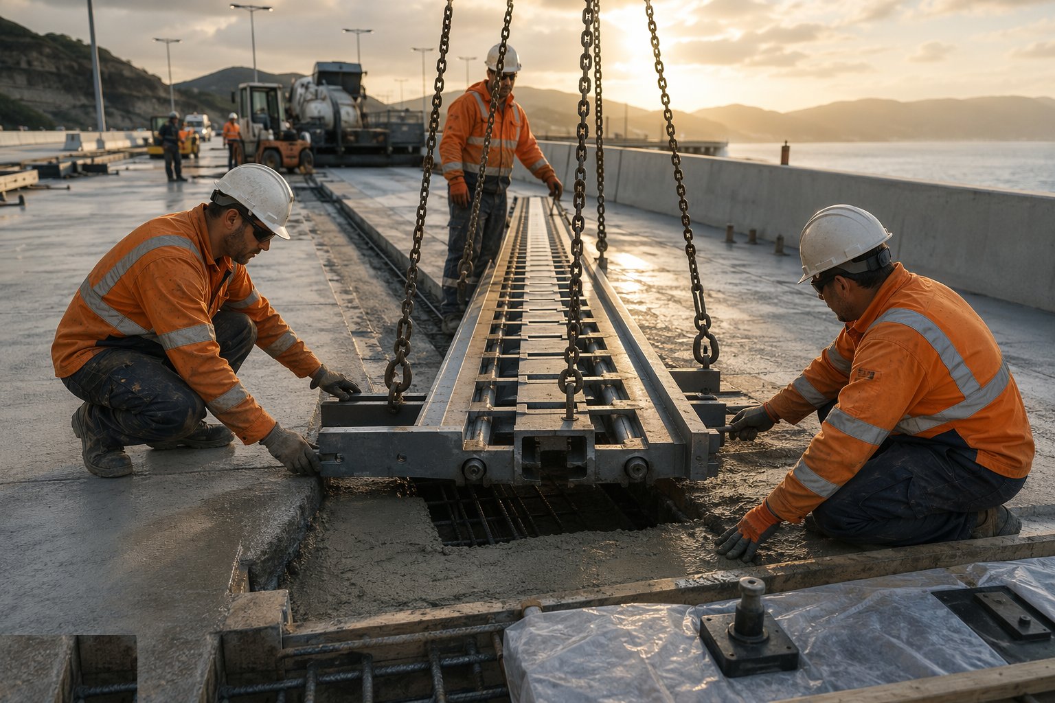 Form the joint bays and install the expansion joints — Bridge Finishes — Bearings, Joints & Waterproofing, step 4