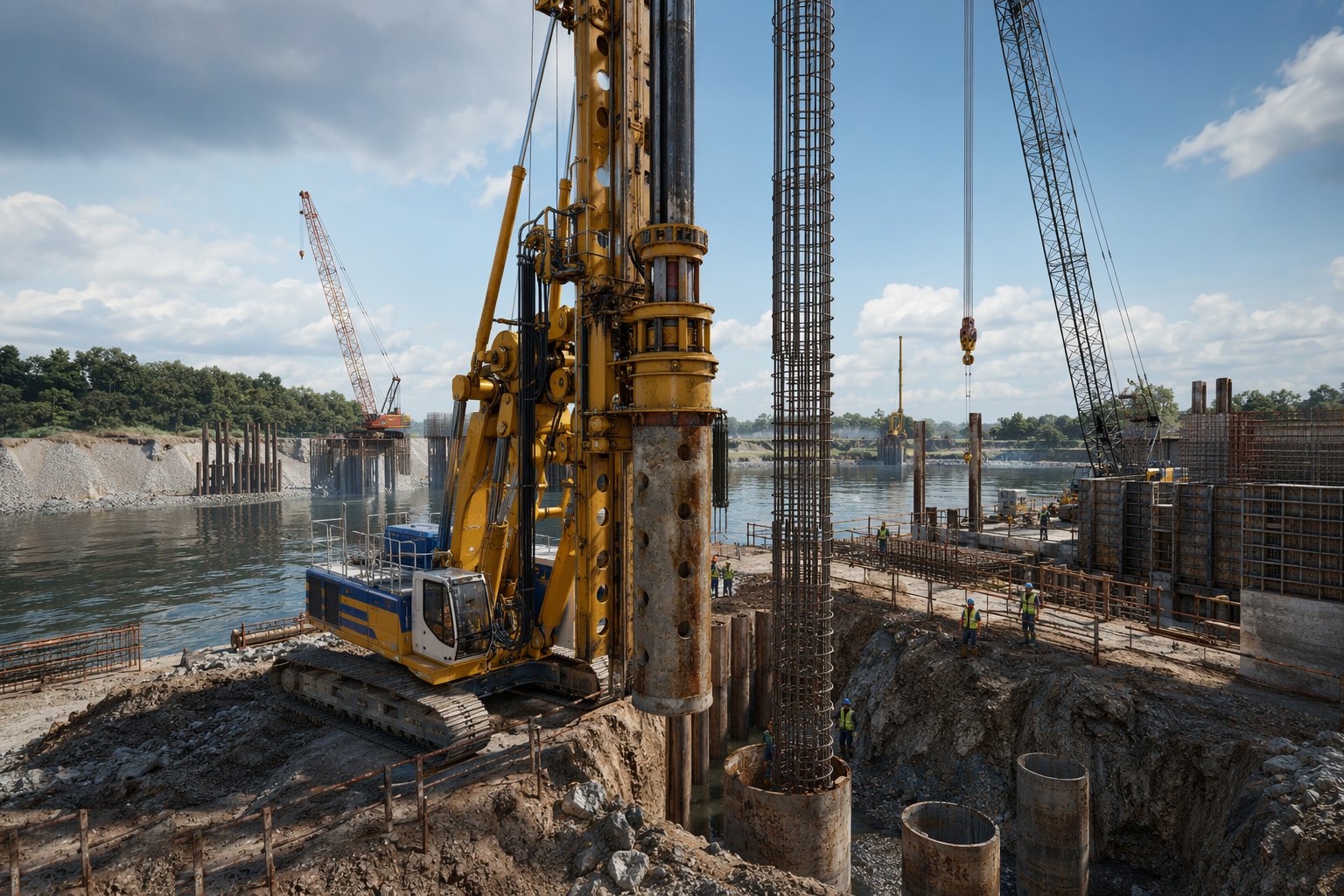 Install the piles — Bridge Foundations & Substructure, step 2