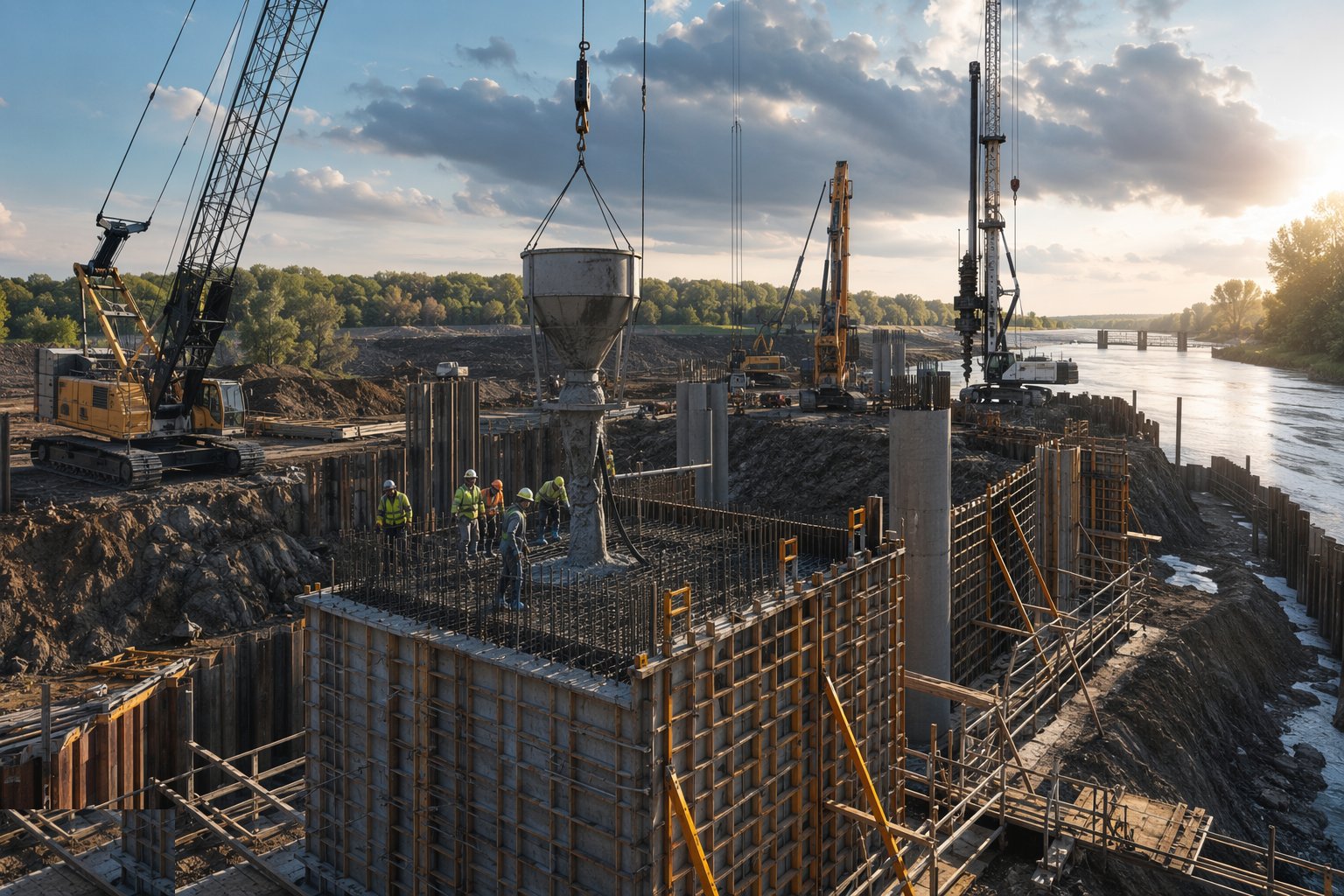 Cast the abutments, wing walls and piers — Bridge Foundations & Substructure, step 5
