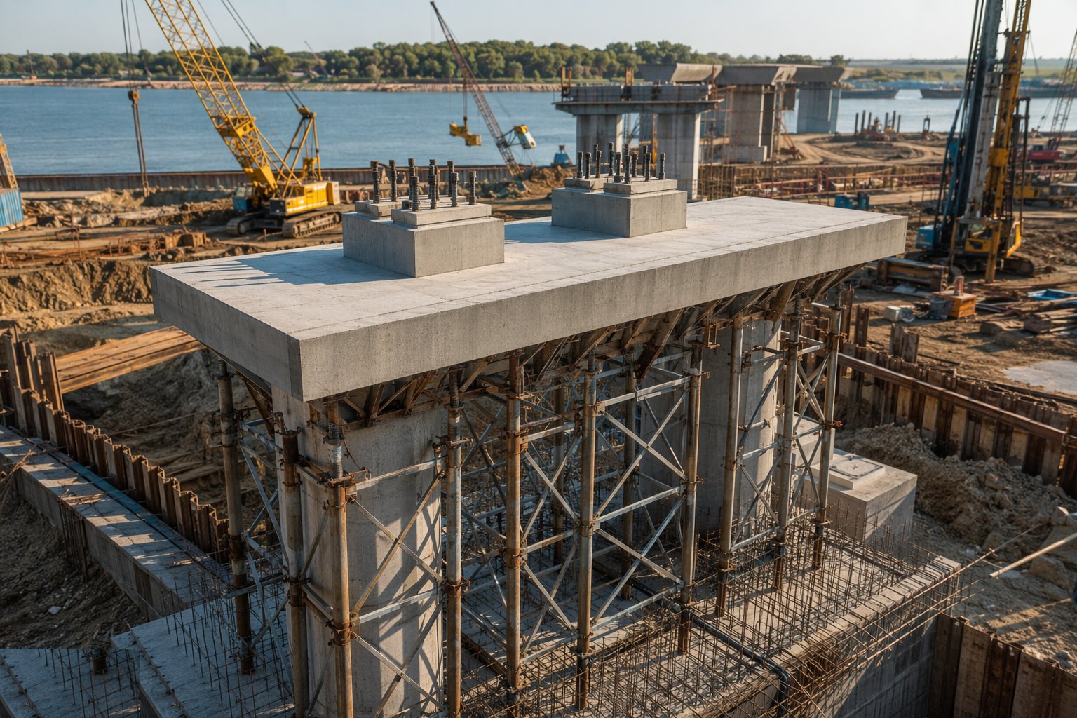 Construct the crossheads and bearing plinths — Bridge Foundations & Substructure, step 6