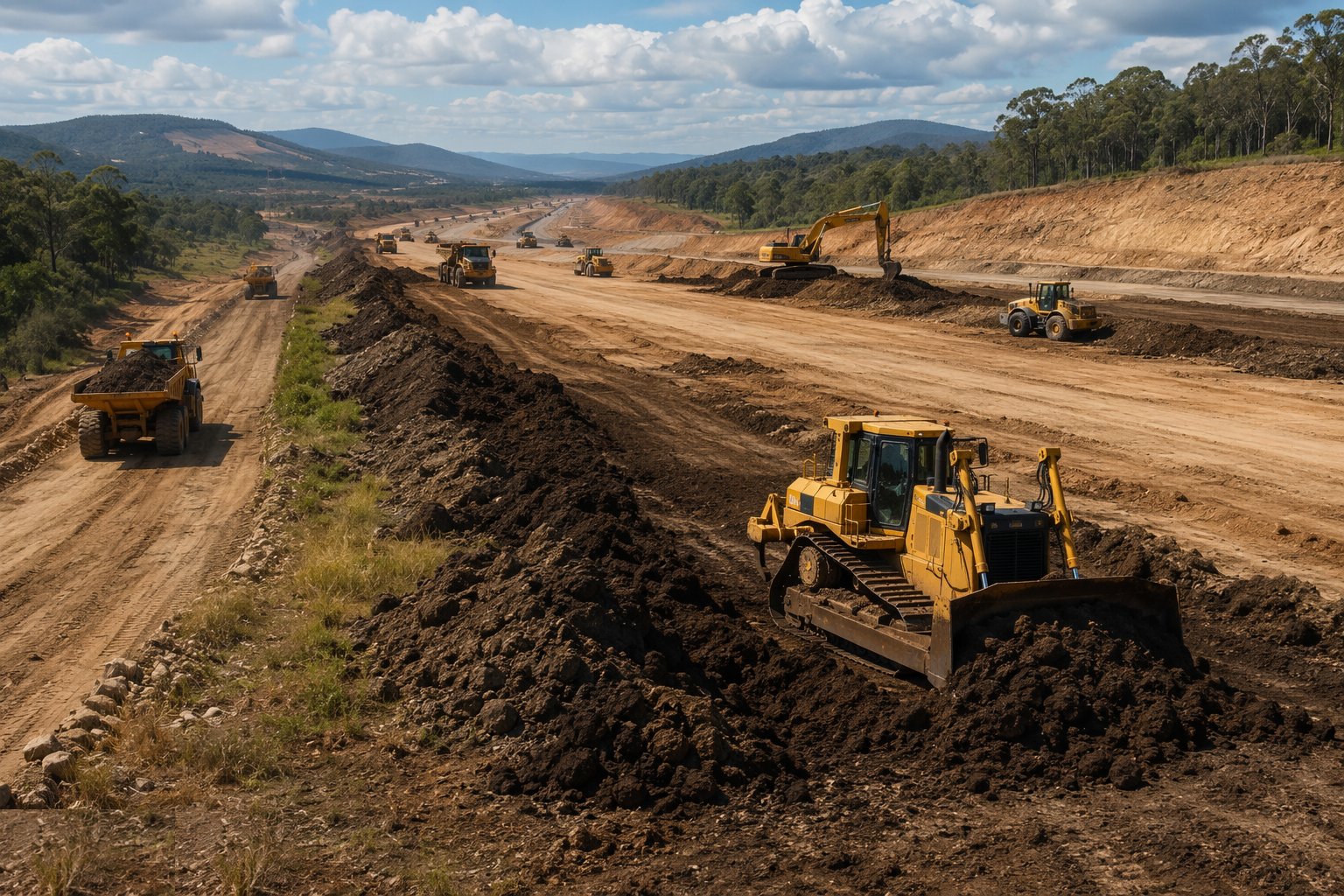 Strip topsoil along the corridor — Bulk Earthworks — Cuttings & Embankments, step 2
