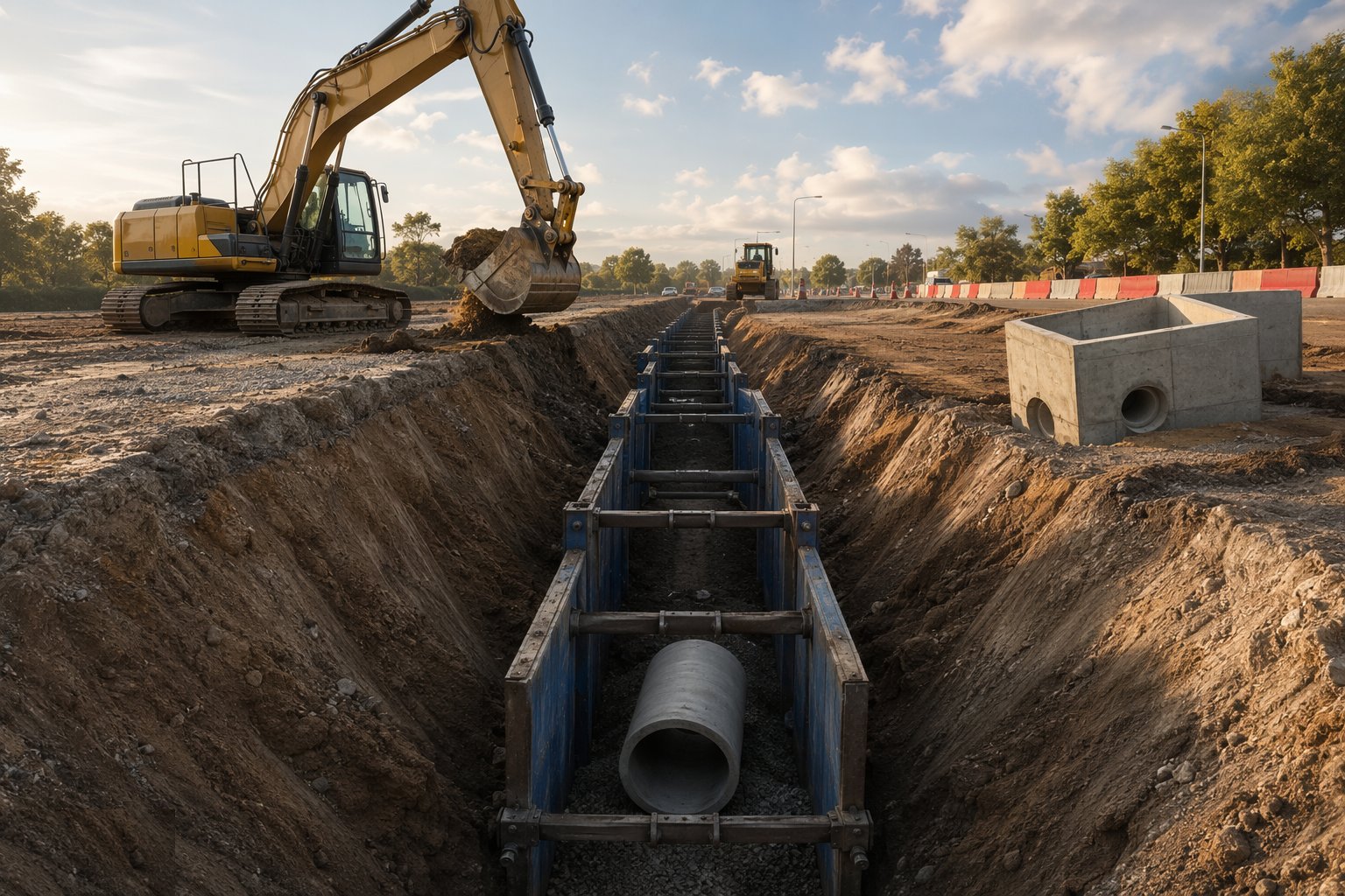 Excavate the trenches with support — Drainage & Utility Corridors, step 2