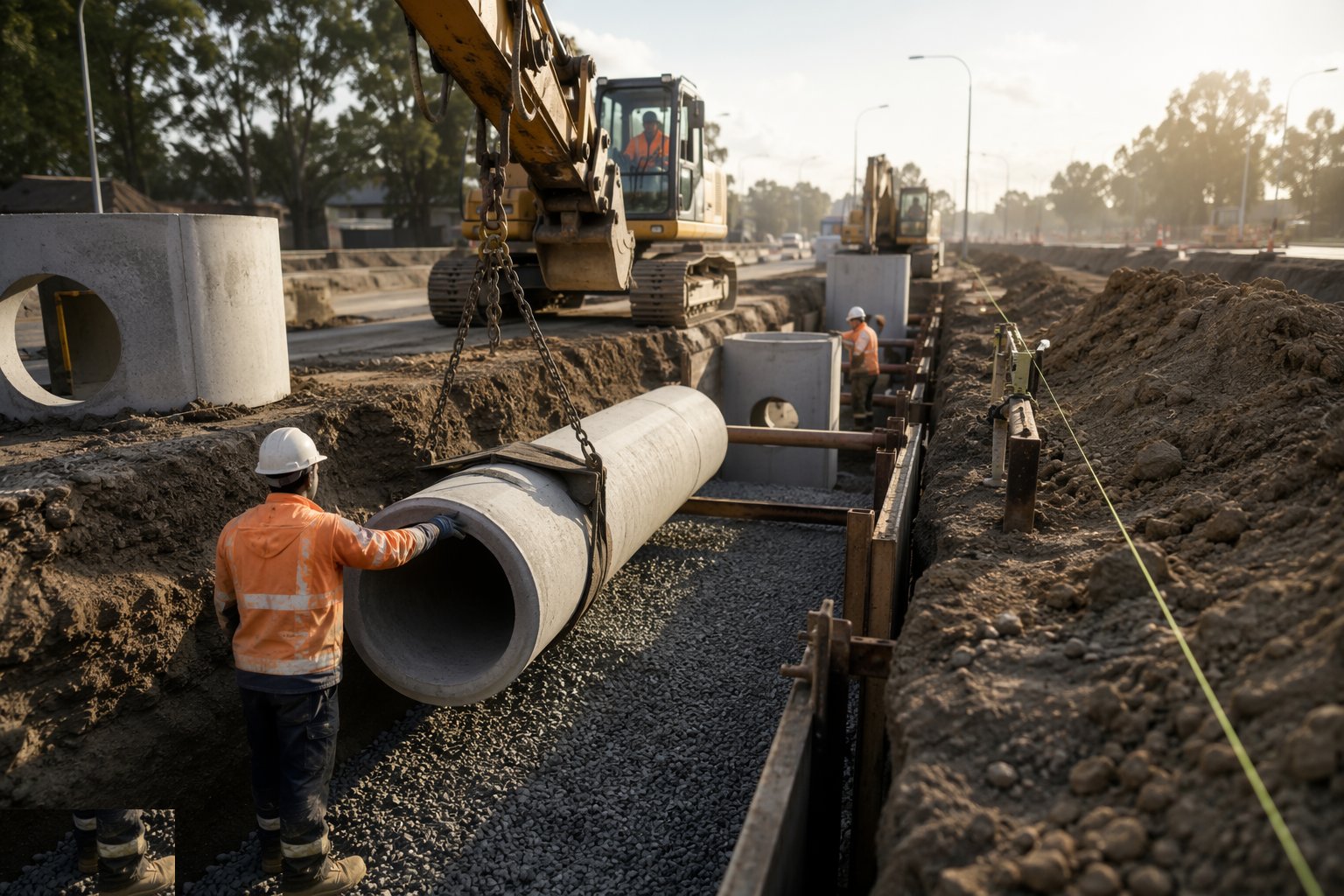 Bed and lay the pipes — Drainage & Utility Corridors, step 3