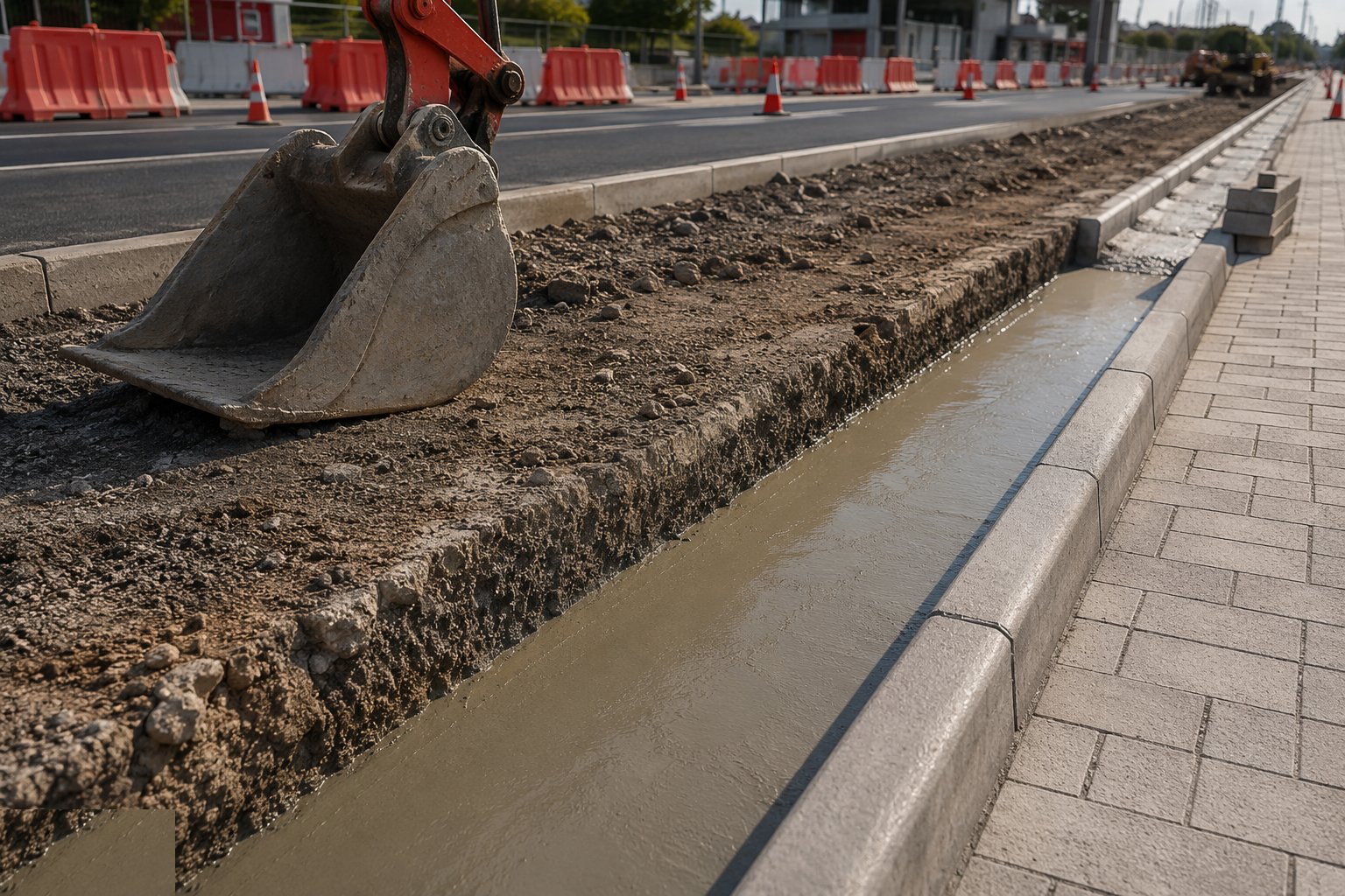 Excavate the kerb race and lay the concrete bed — Kerbs, Footways & Road Furniture, step 2