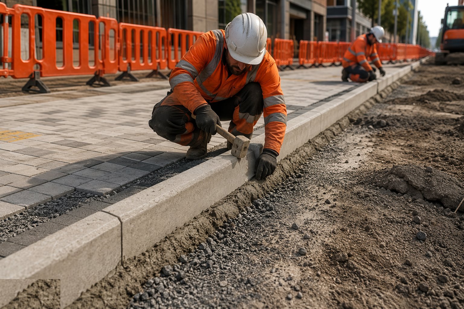 Lay, joint and haunch the kerbs — Kerbs, Footways & Road Furniture, step 3