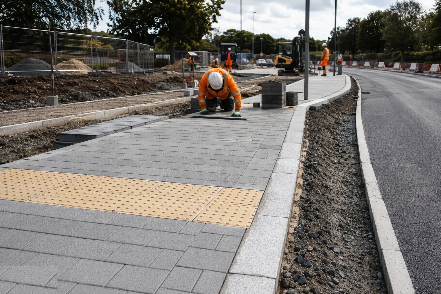Lay the footway surface and tactile paving — Kerbs, Footways & Road Furniture, step 5