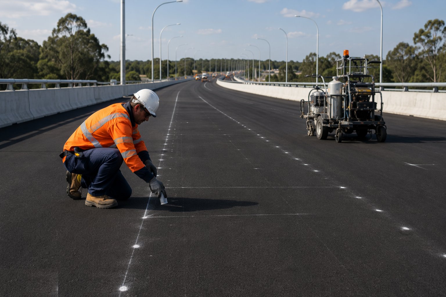 Set out and pre-mark the road markings — Road Markings, Signage & Lighting, step 2