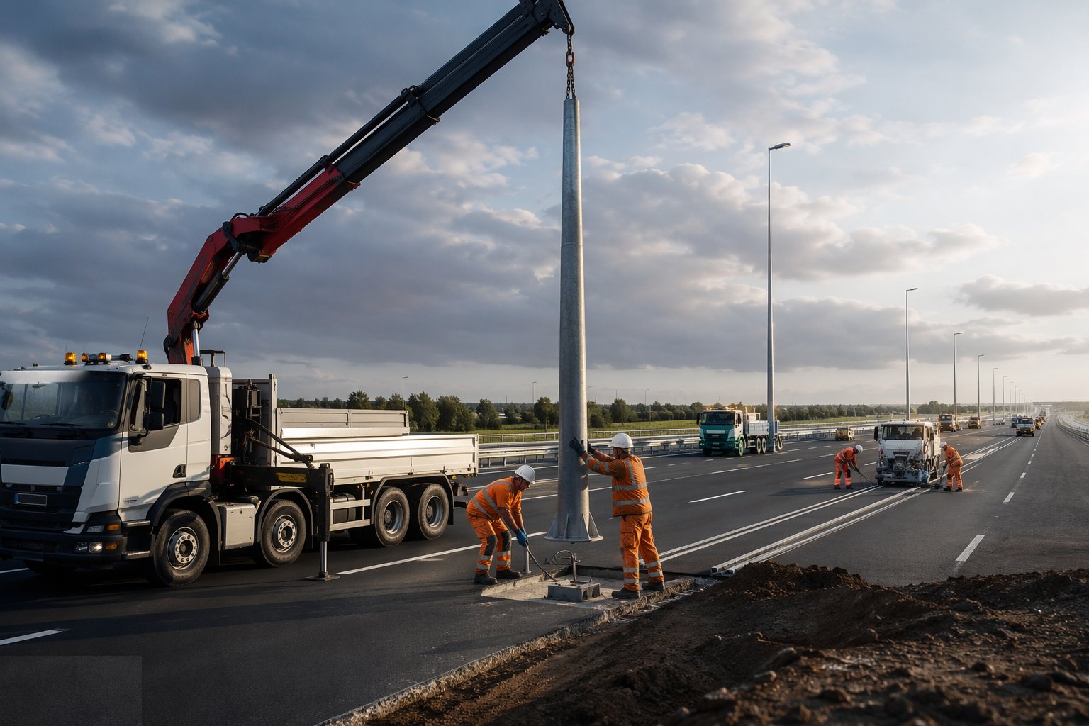 Install the lighting: bases, columns, cabling — Road Markings, Signage & Lighting, step 5