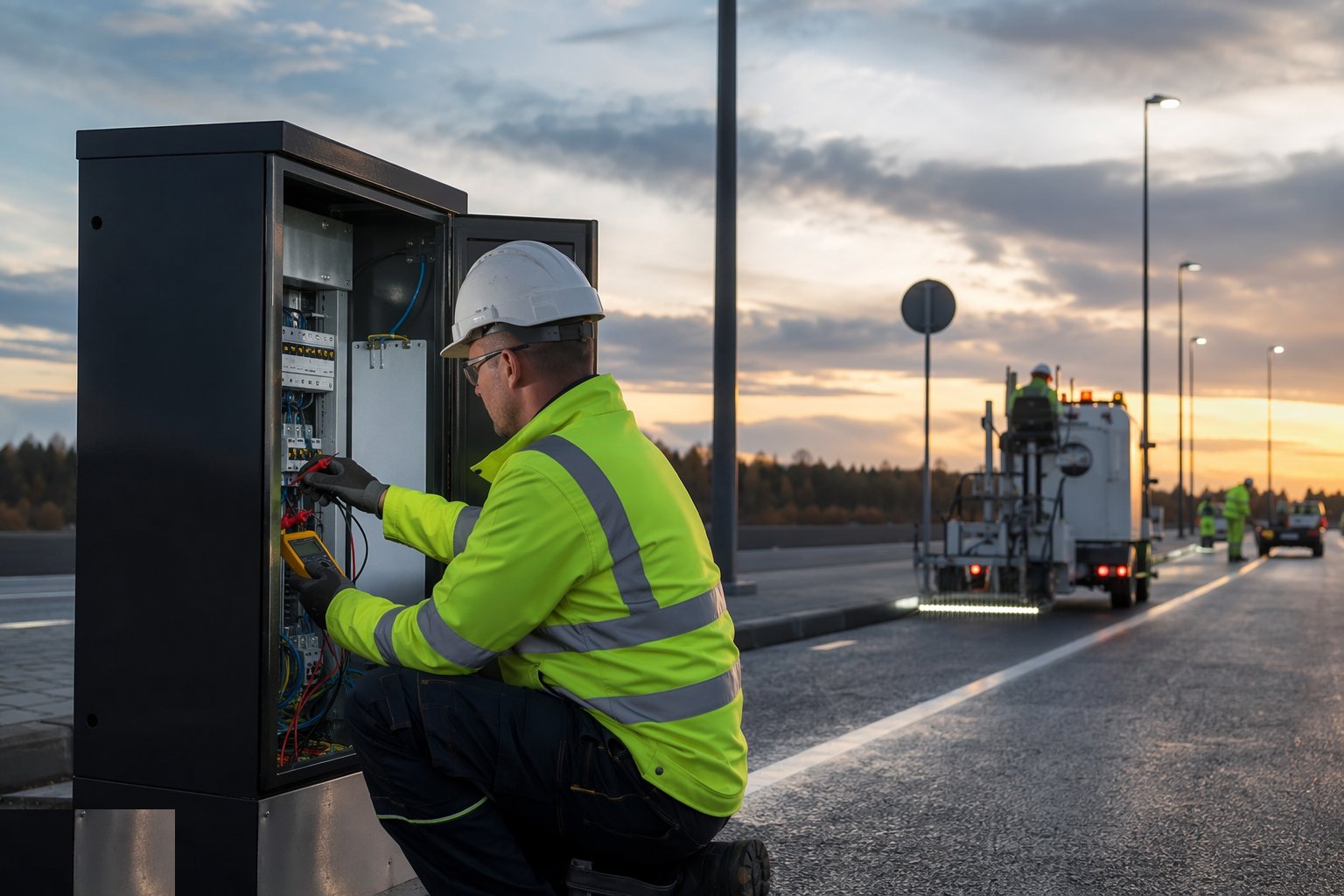 Test, energise and commission the electrical works — Road Markings, Signage & Lighting, step 6