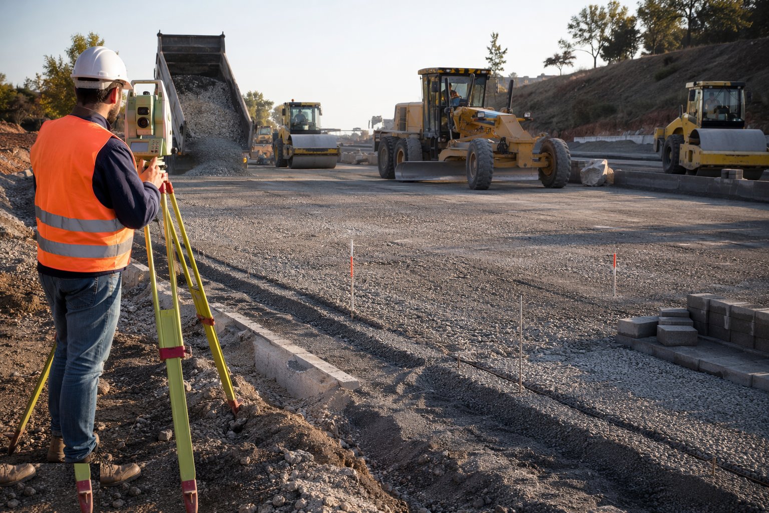 Accept the platform and set out the layers — Sub-base & Base Construction, step 1