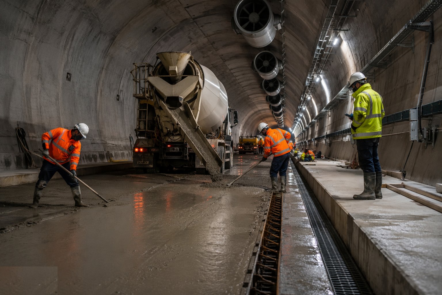 Construct the invert, pavement and drainage — Tunnel Fit-out — Drainage, Ventilation & M&E, step 2