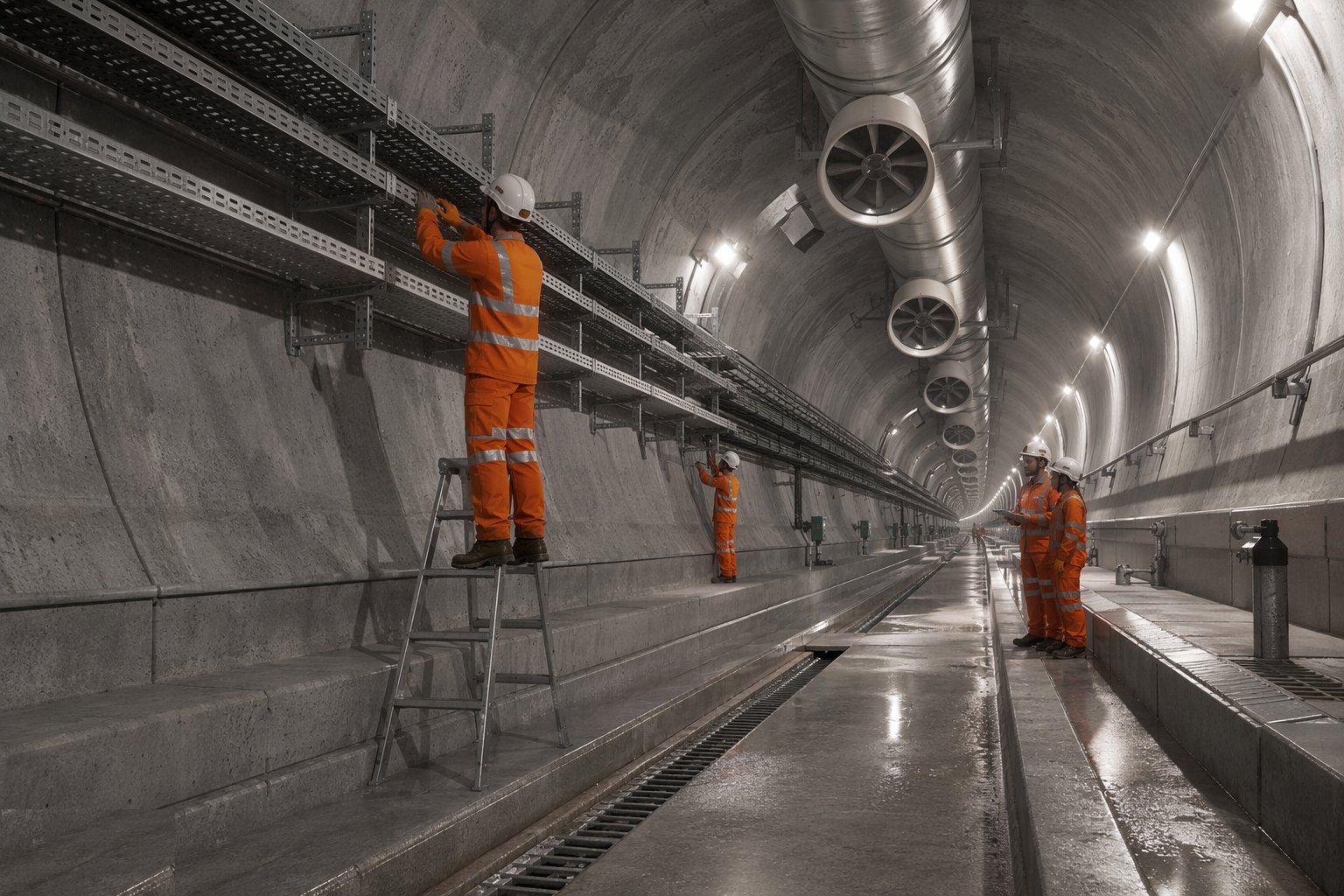 Install containment, power and distribution — Tunnel Fit-out — Drainage, Ventilation & M&E, step 3