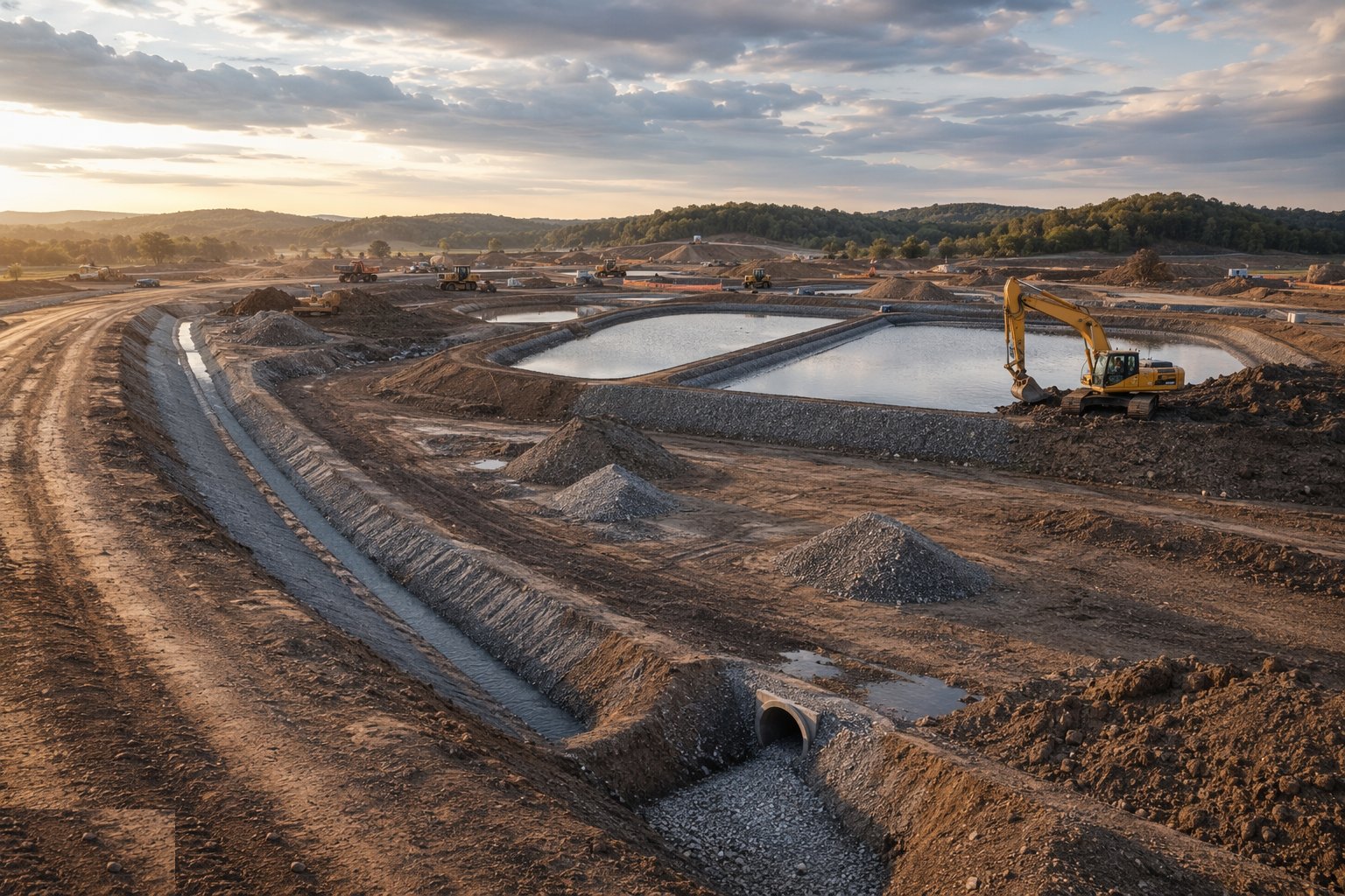 Construct drainage and the balancing ponds — Development Infrastructure & Enabling Works, step 3