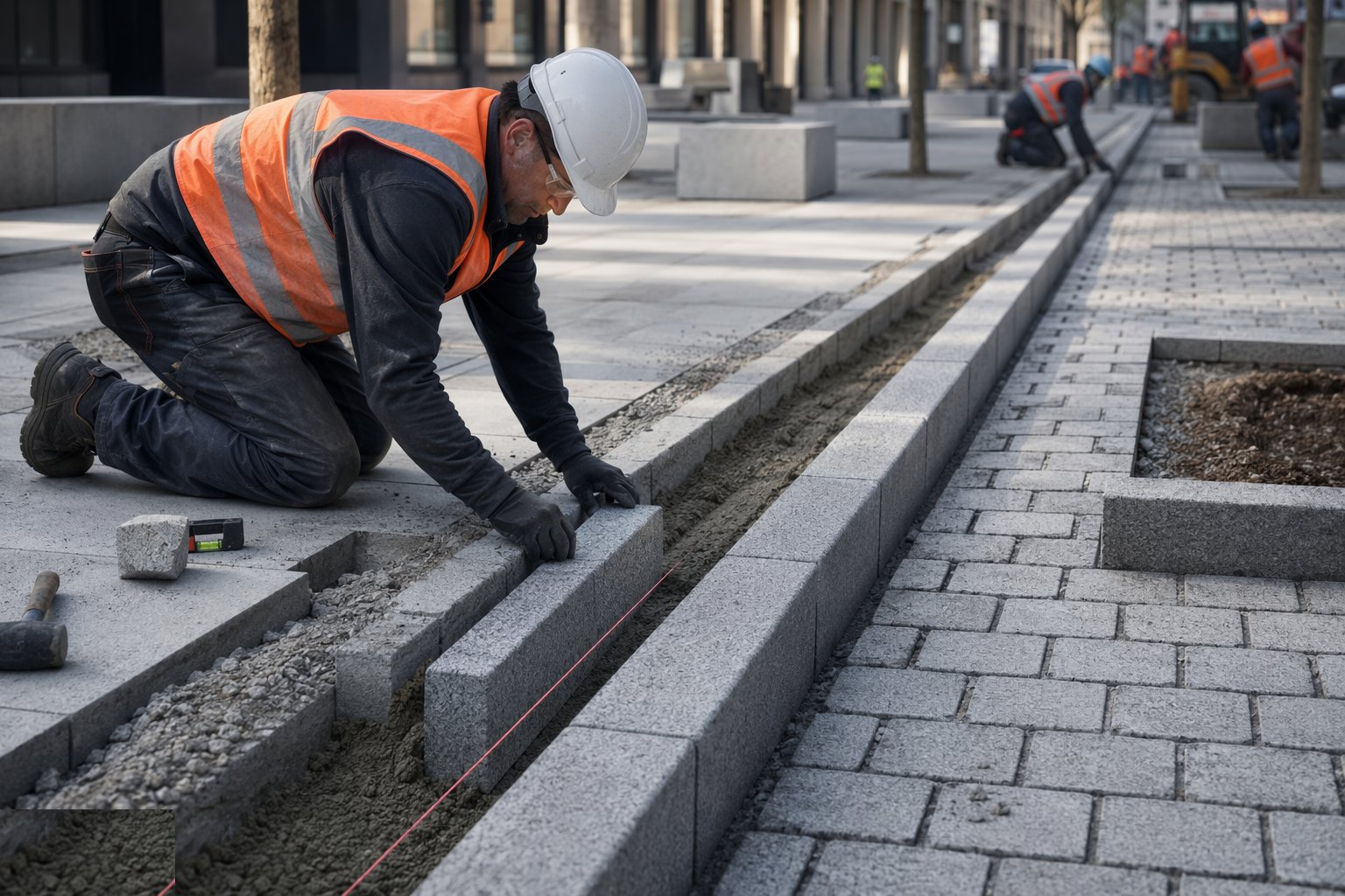 Set the kerbs and edge restraints — Hard Landscaping & Public Realm, step 2