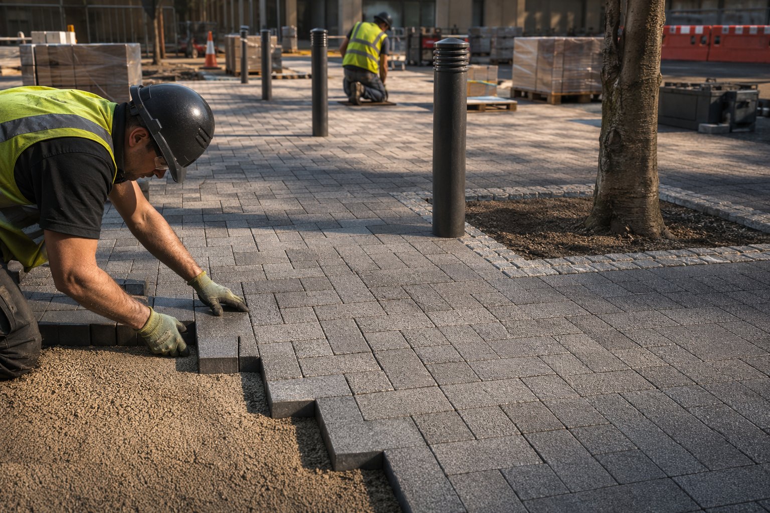 Lay the paving to line, level and bond — Hard Landscaping & Public Realm, step 4