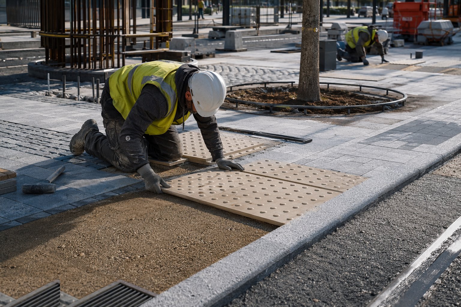 Install tactile paving and accessibility details — Hard Landscaping & Public Realm, step 6