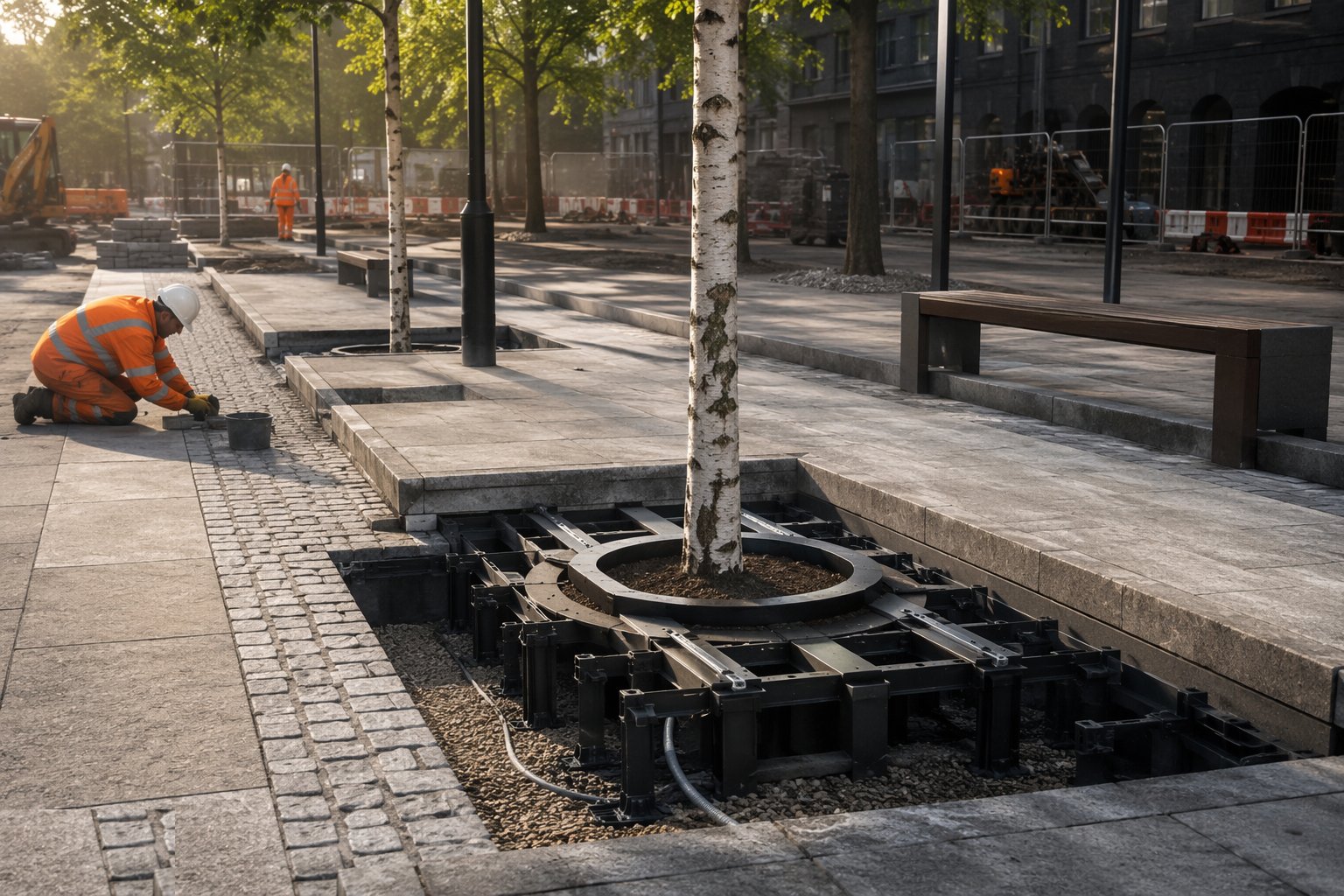 Build tree pits, furniture and lighting — Hard Landscaping & Public Realm, step 7