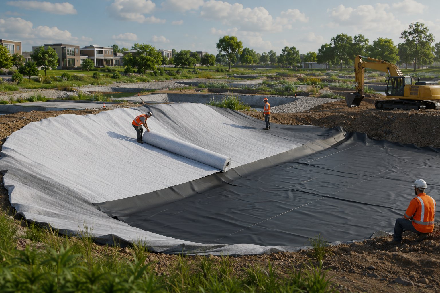 Install liners and geotextiles — SuDS & Blue-Green Infrastructure, step 2