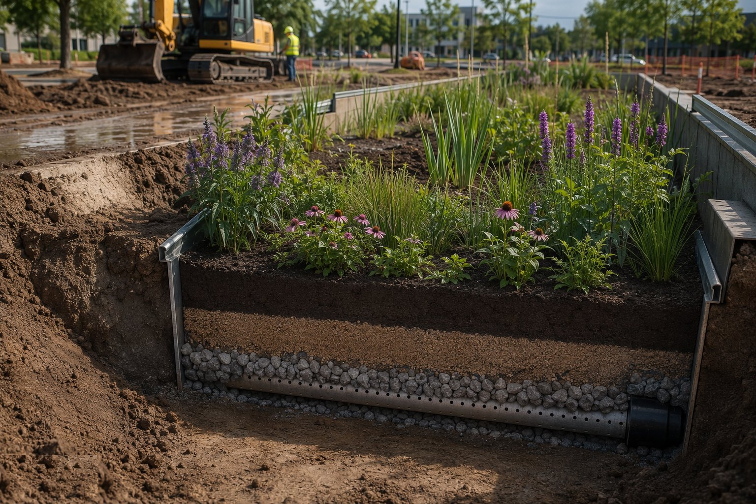 Form rain gardens and bioretention areas — SuDS & Blue-Green Infrastructure, step 5