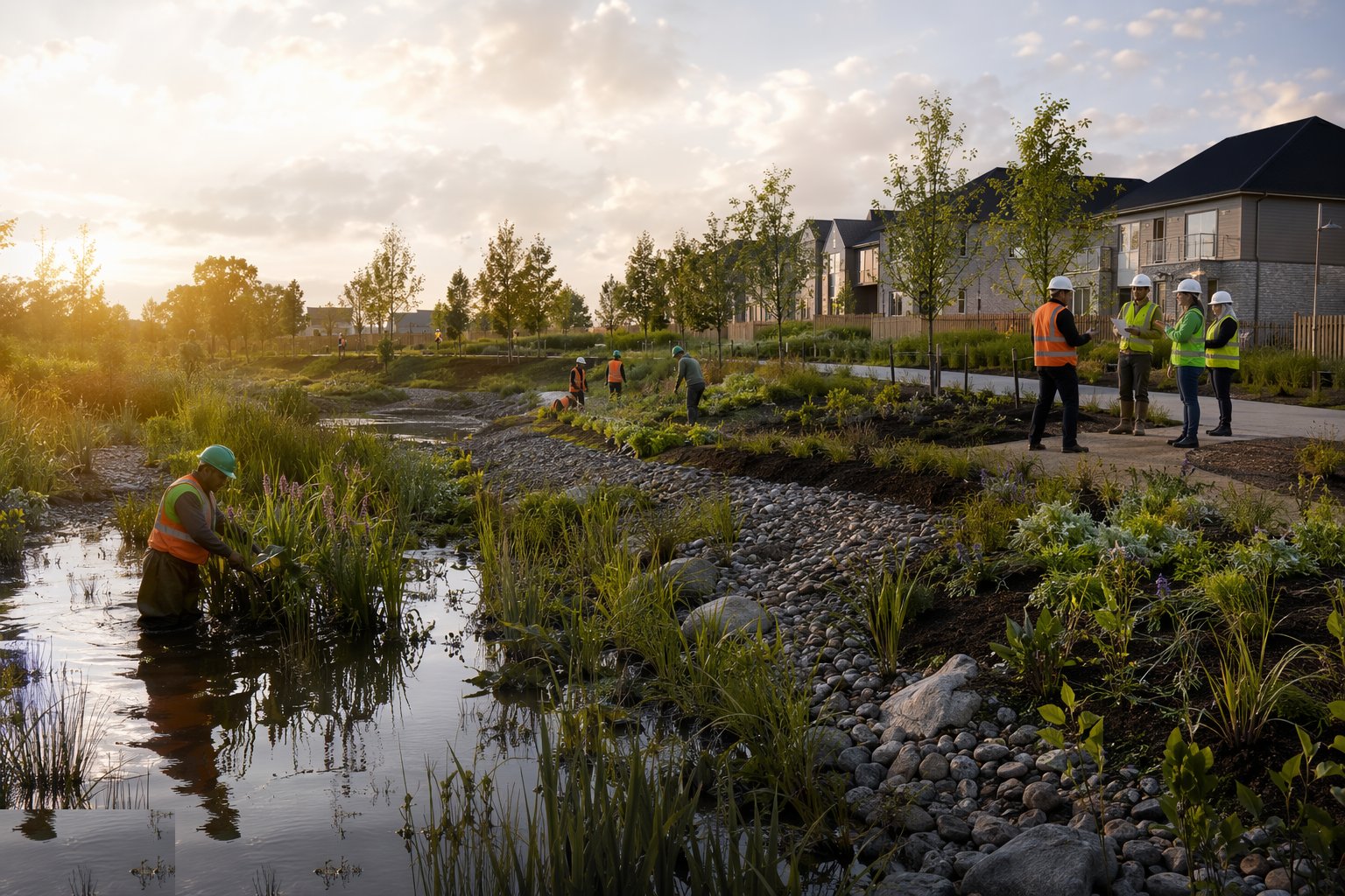 Plant, commission and hand over for adoption — SuDS & Blue-Green Infrastructure, step 7