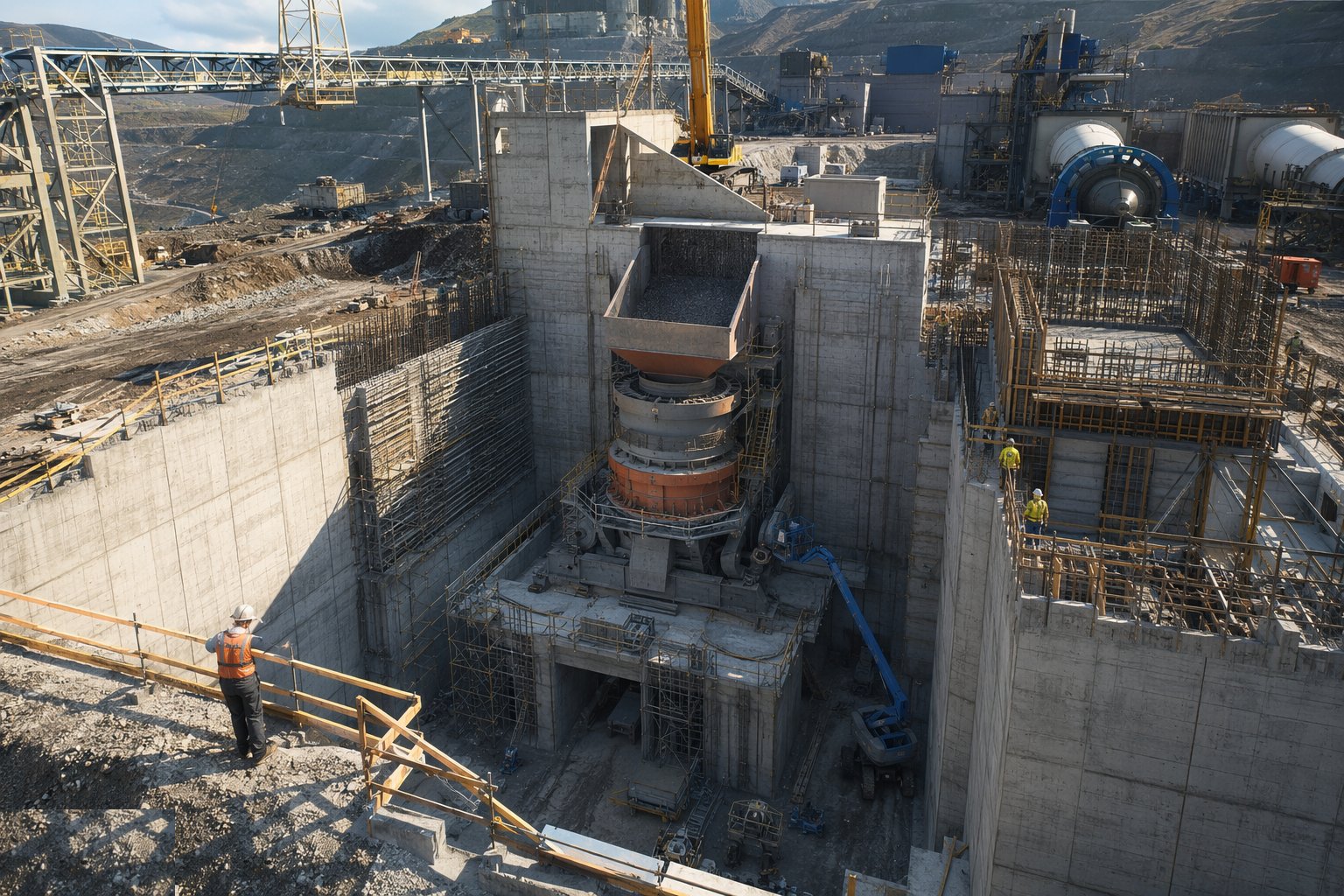 Construct the crusher station and dump pocket — Mineral Processing Plant Construction, step 2