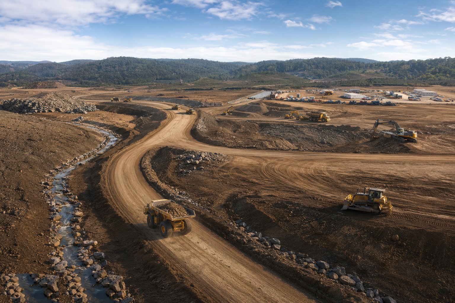 Establish access, drainage diversion and the first haul routes — Surface Mine Infrastructure, step 1