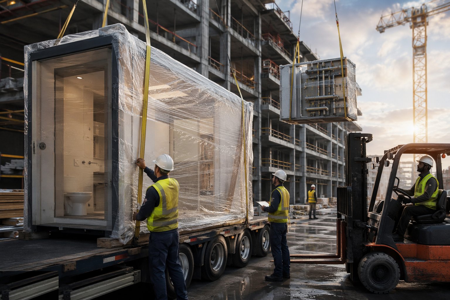 Receive, inspect and store without cooking or crushing — Bathroom Pods, Riser and Plant Modules, step 4
