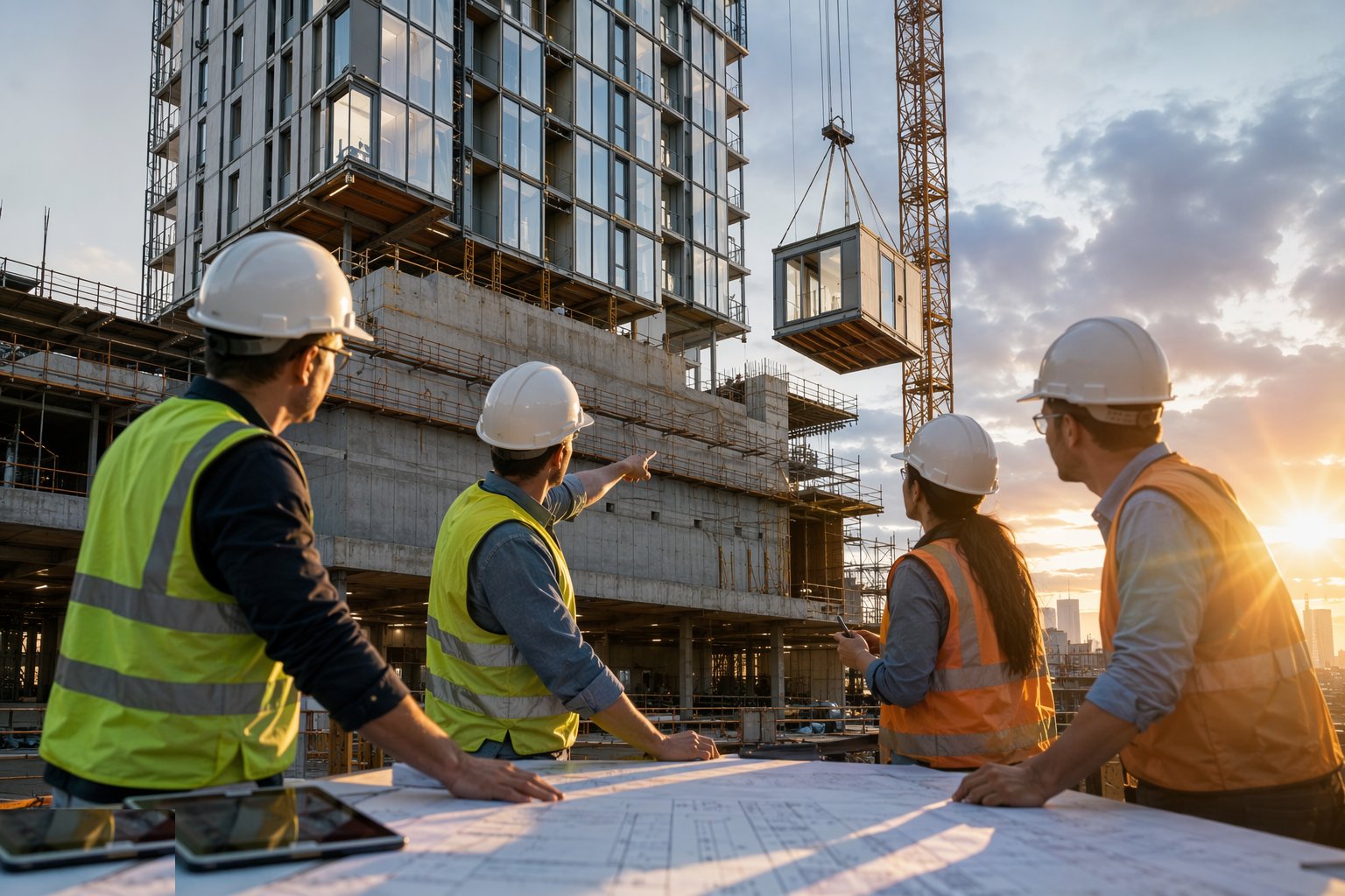 Assign every interface to one owner — Hybrid MMC — Modules on Podiums, Precast on Cores, step 1