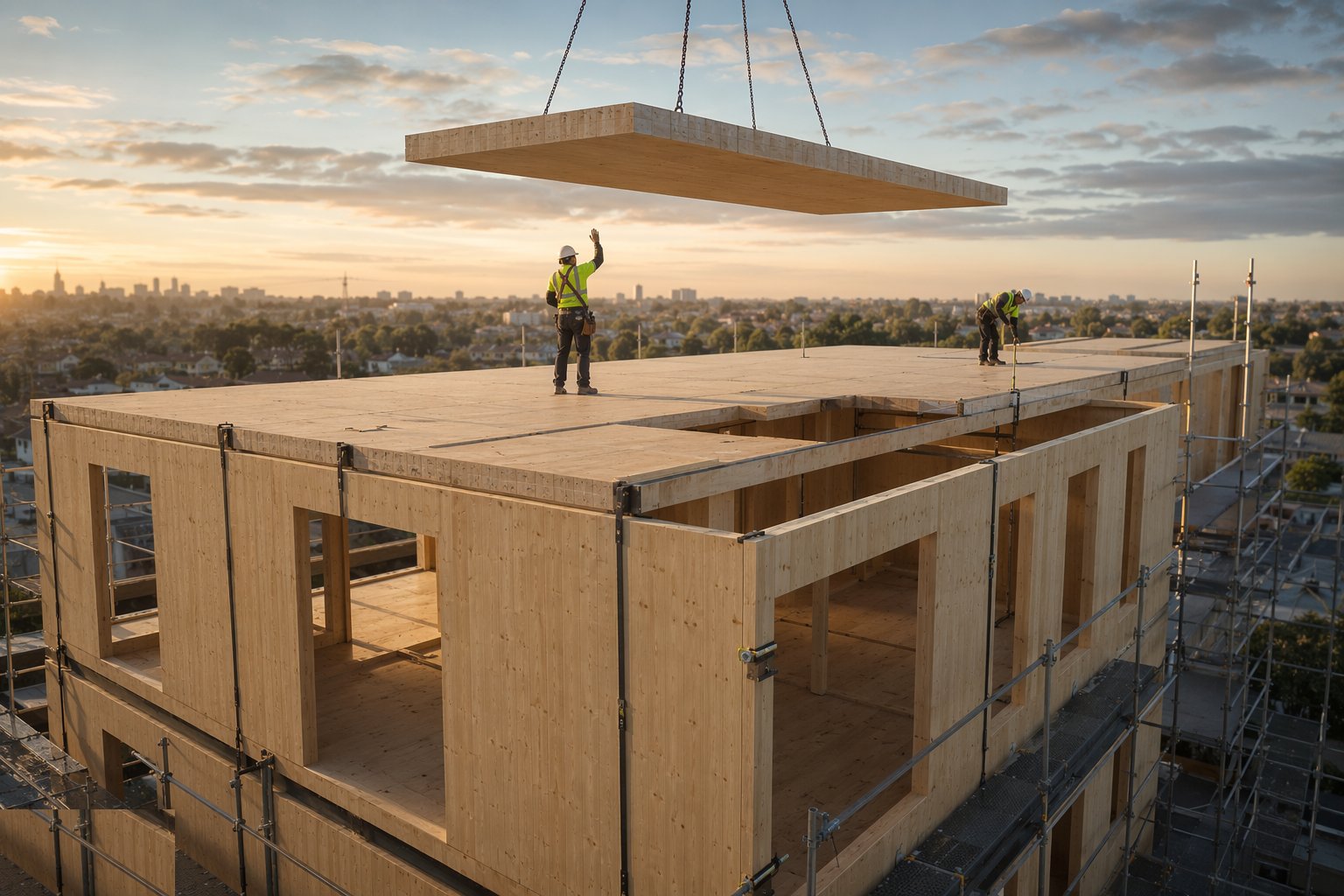 Close the structure — floors, next storey, roof — Panelised Systems — Open and Closed Panel, step 4
