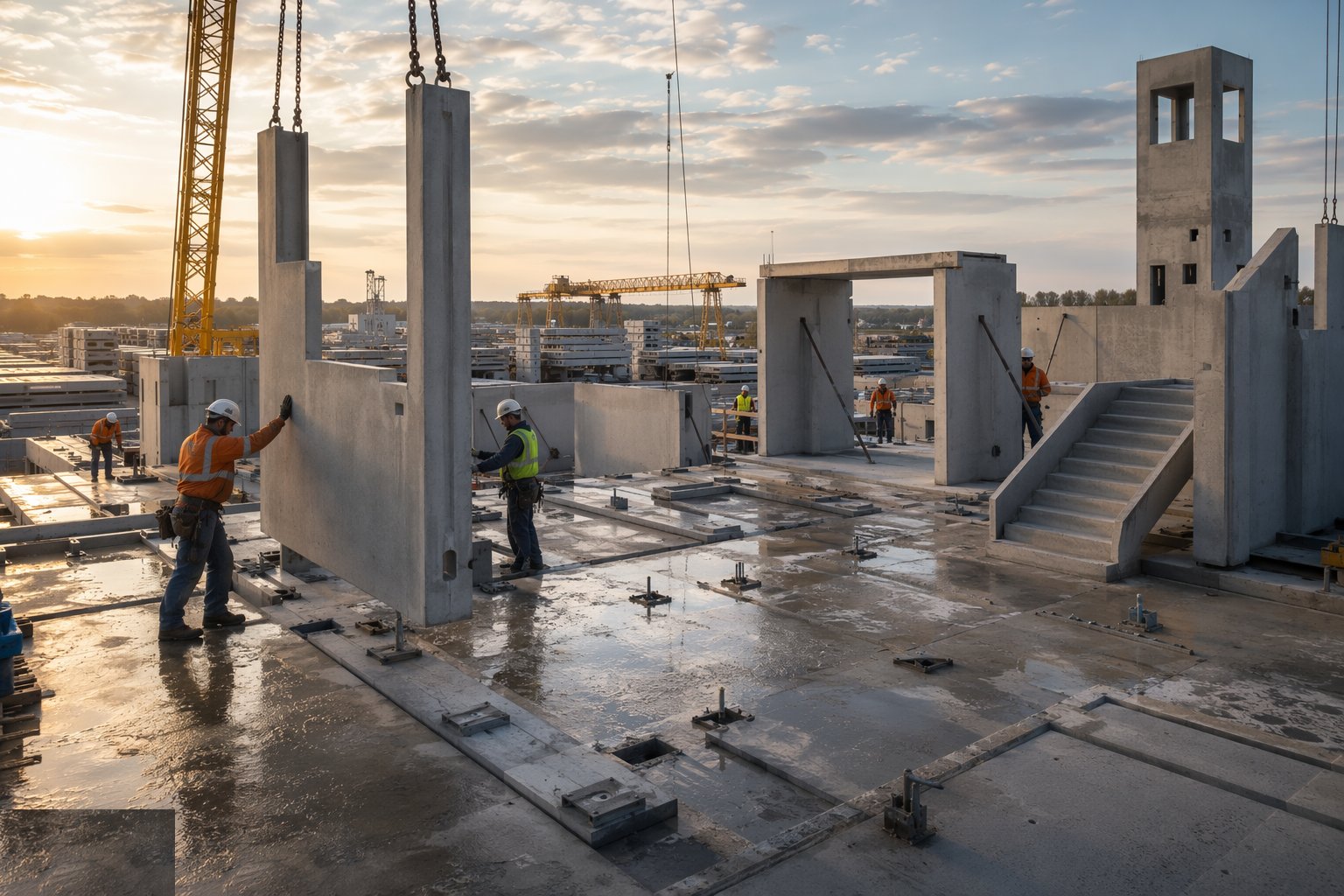 Set out, level the bearings and start the walls — Precast Concrete Structures, step 4