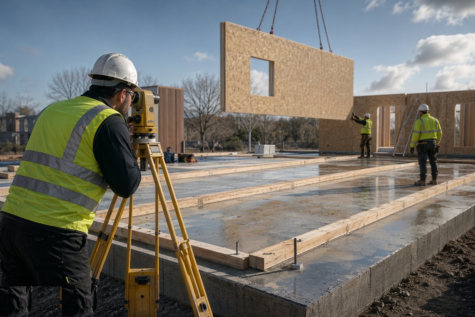 Survey the base and set the sole plates dead level — SIPs, Floor and Roof Cassettes, step 2