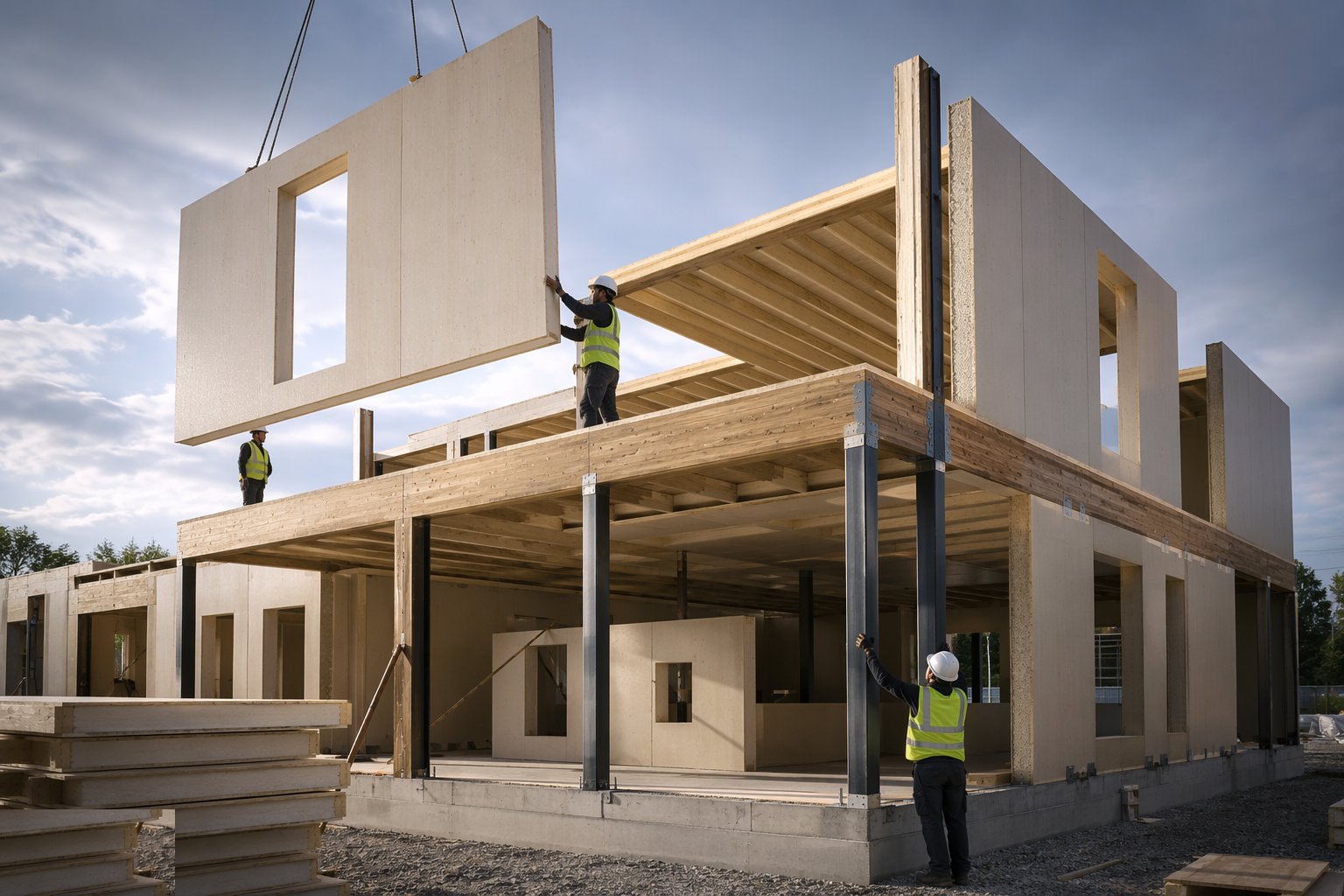 Install ring beams, posts and the intermediate floor — SIPs, Floor and Roof Cassettes, step 4