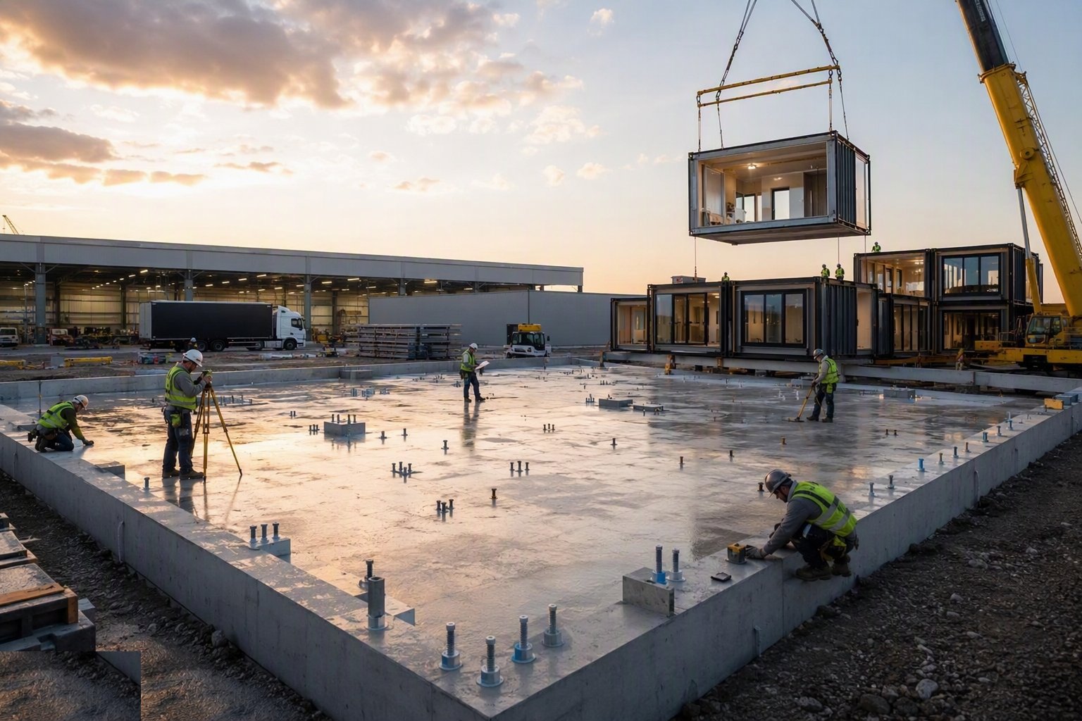 Prepare the foundations and podium to module tolerances — Volumetric Modular Construction, step 4