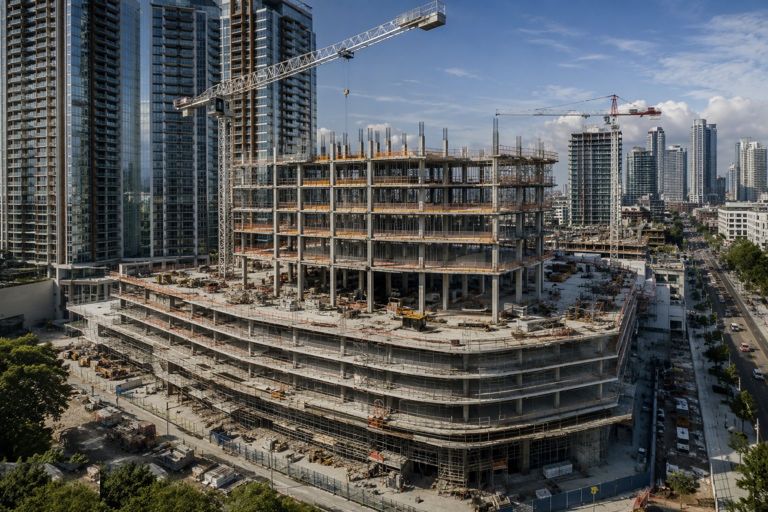 Erect the tower frame off the podium — Podium & Tower Construction, step 6
