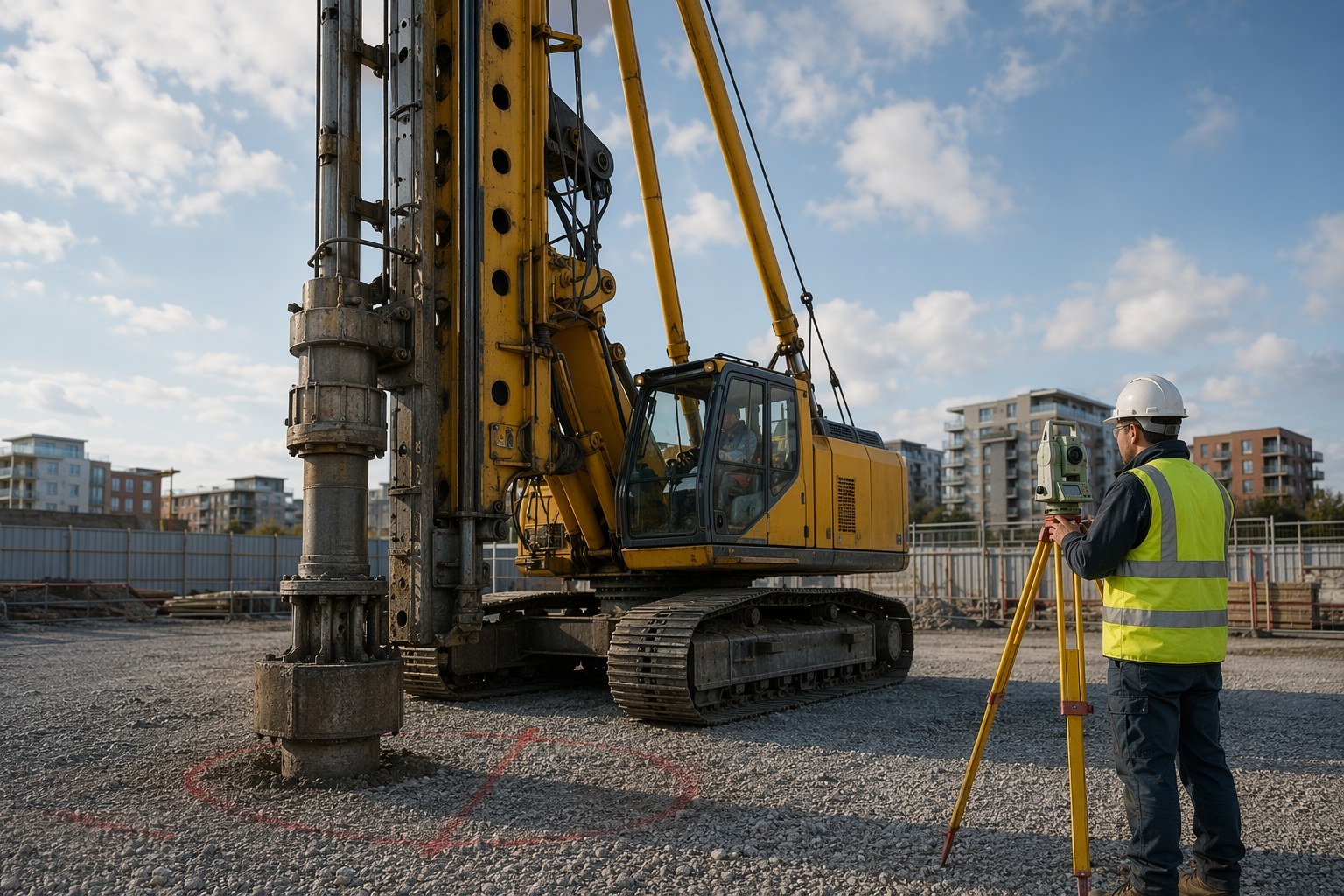 Set the rig on the surveyed pile position — CFA — Continuous Flight Auger Piles, step 1