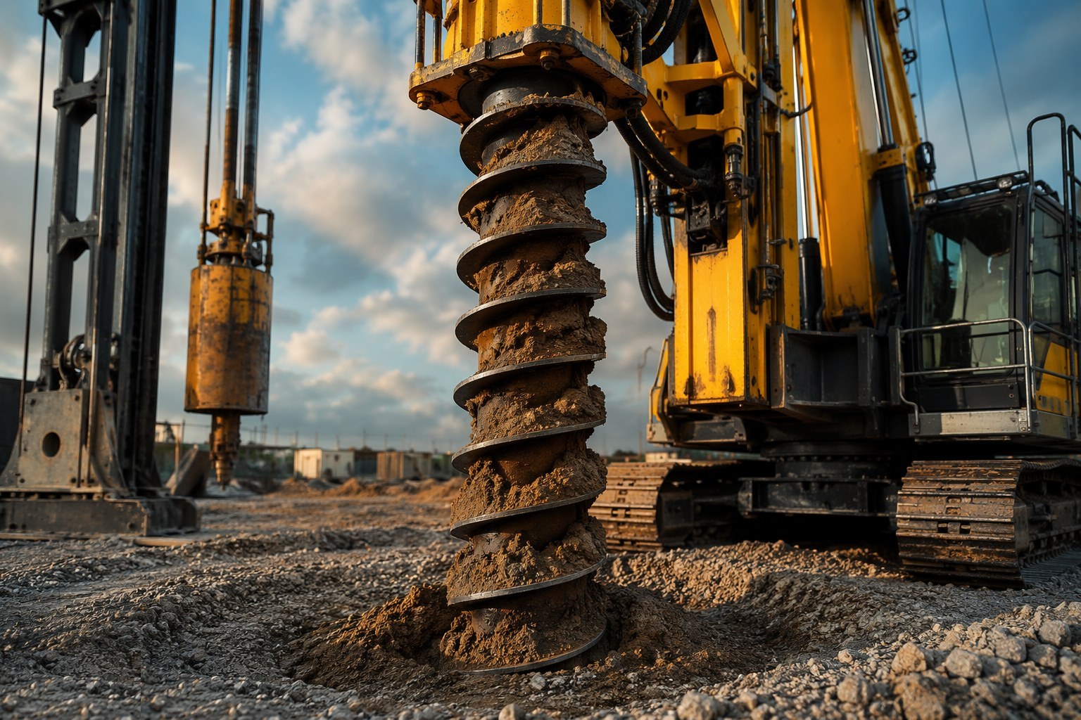 Auger down to the design depth in one pass — CFA — Continuous Flight Auger Piles, step 2