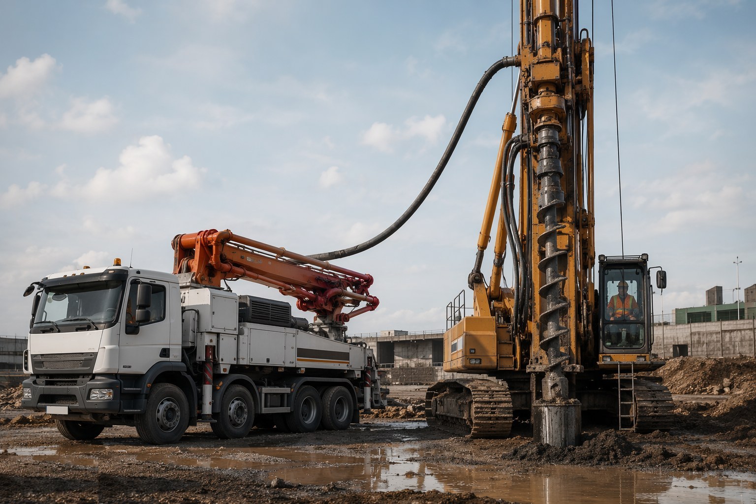 Confirm the toe and start the concrete pump — CFA — Continuous Flight Auger Piles, step 3