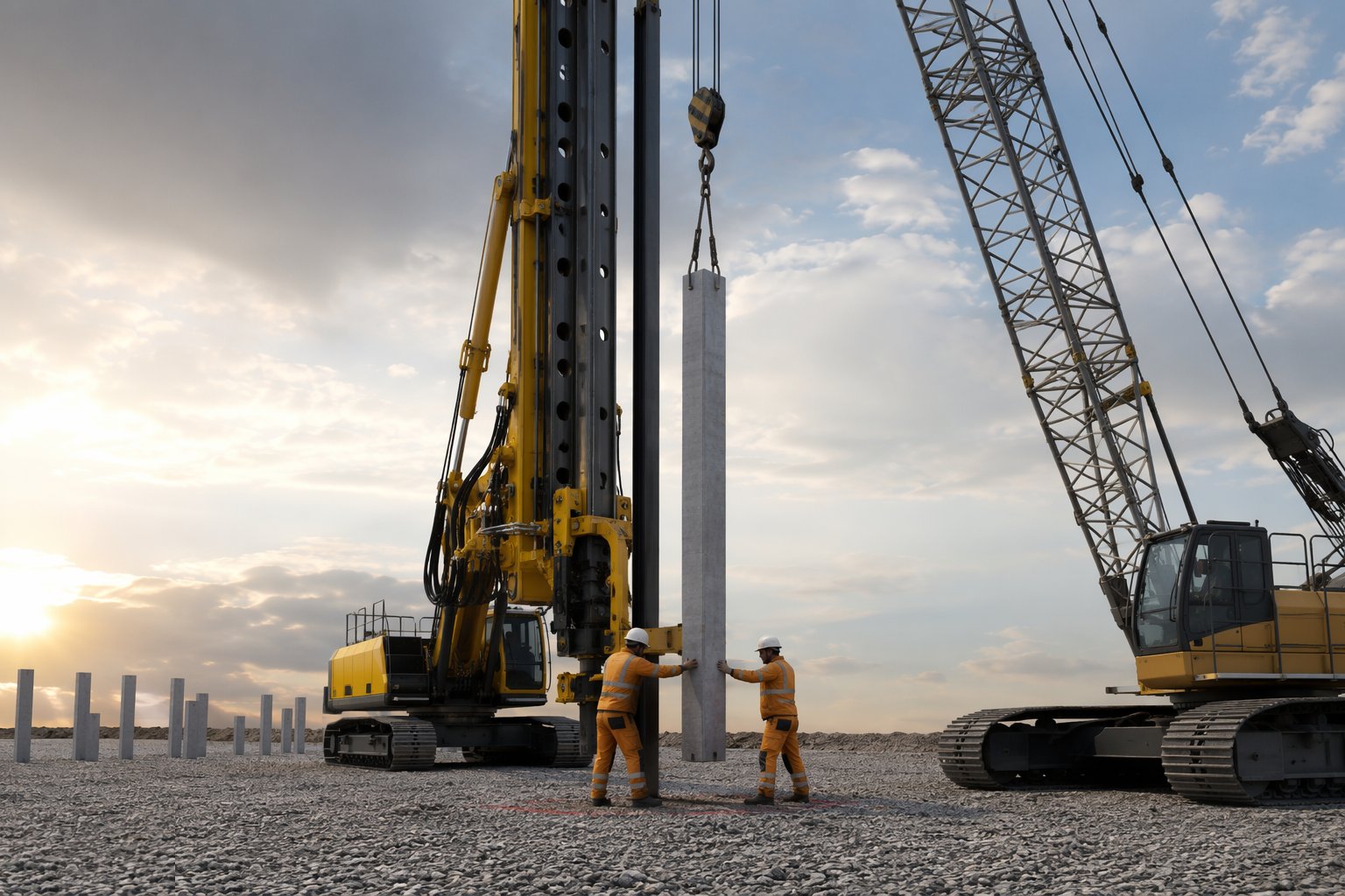 Set the rig and pitch the pile — Driven precast concrete piles, step 1