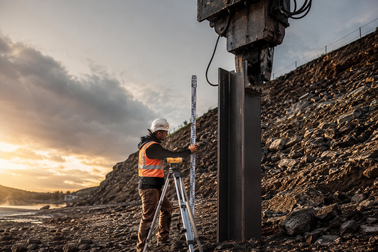 Reach the founding stratum and the final set — Driven steel tube and H piles, step 4