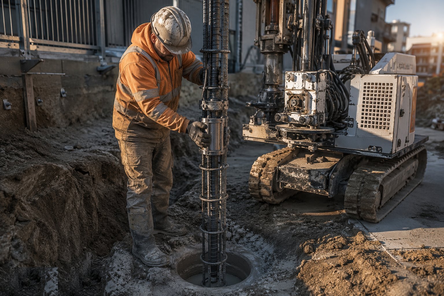 Place the steel element — Mini and micro piling, step 4