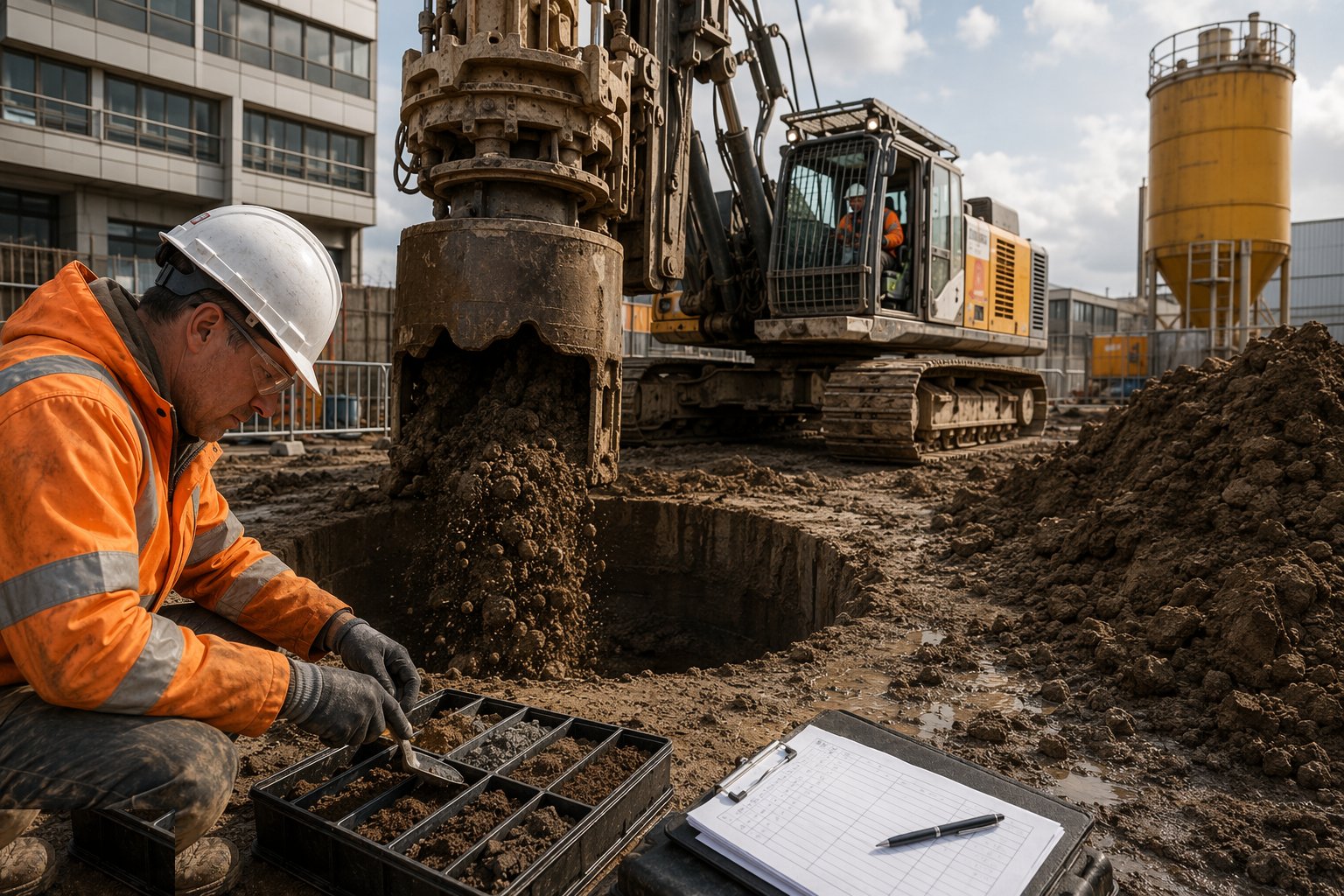 Bore with stratum logging — Rotary bored cast-in-situ piles, step 2