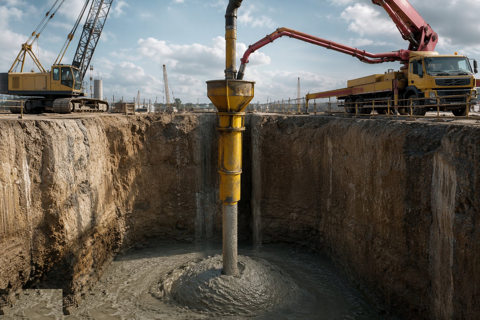 Tremie the concrete from the bottom up — Rotary bored cast-in-situ piles, step 5