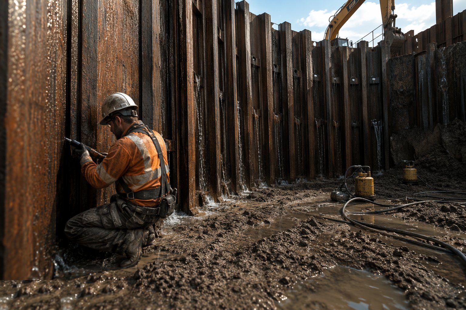 Manage the water and seal the clutches — Sheet piling, step 5