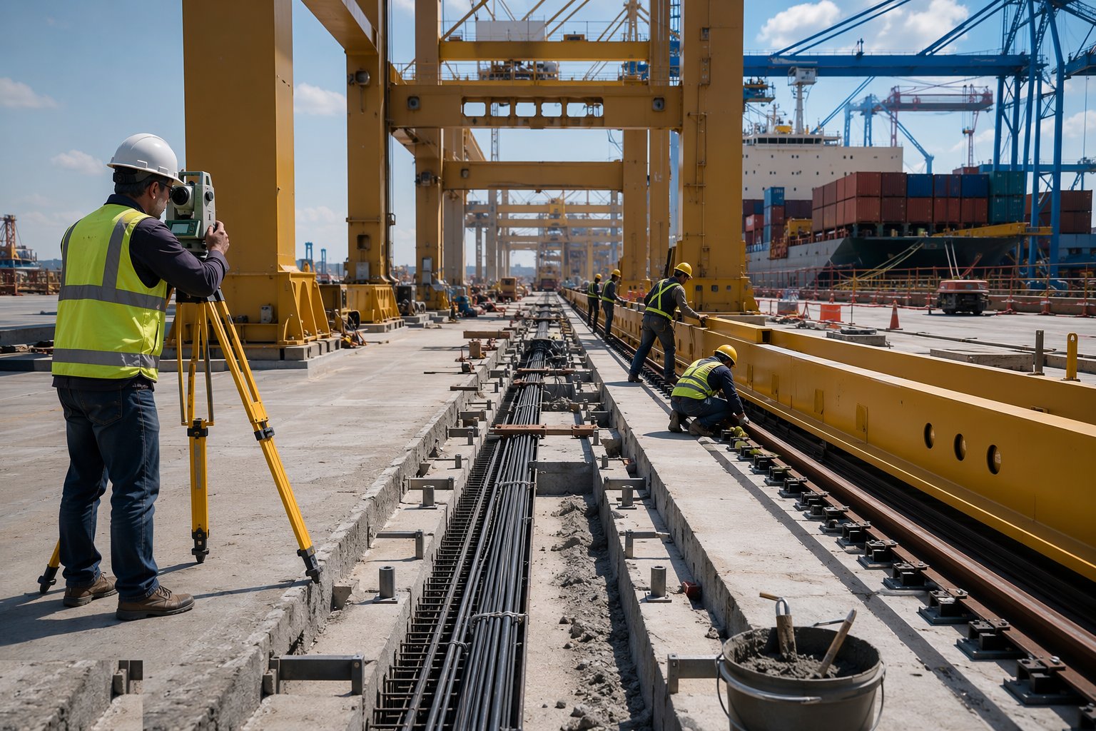 Build the crane beams and set the rails — Container Terminals & Port Pavements, step 4