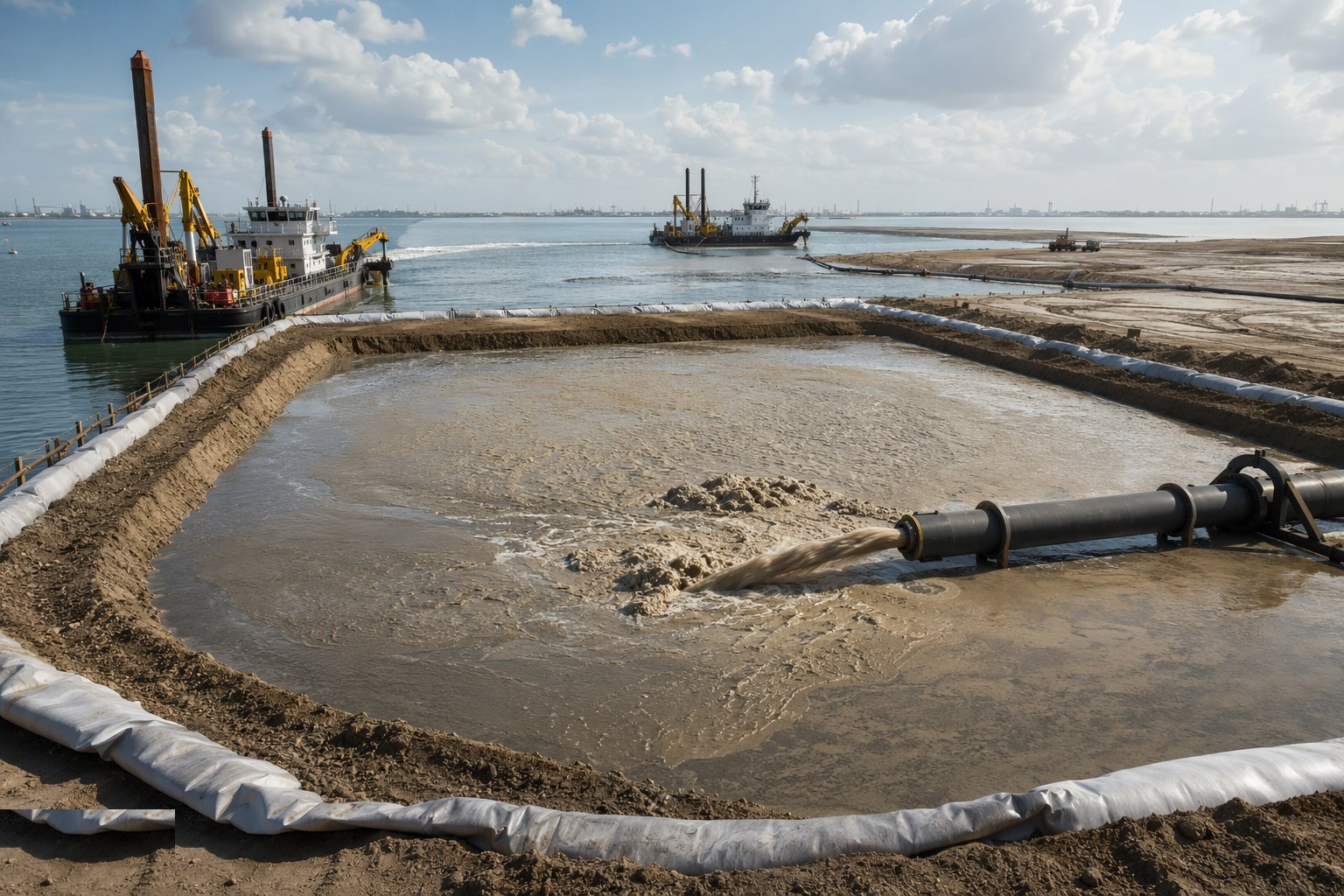 Construct the containment bunds — Dredging & Land Reclamation, step 2