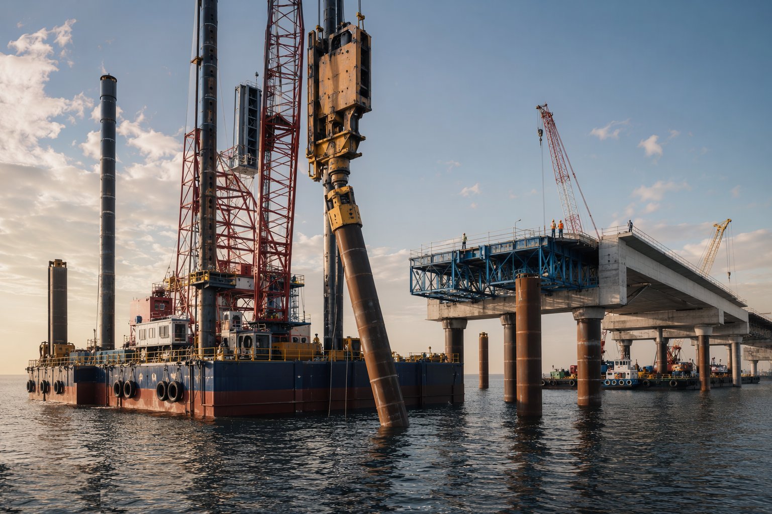 Pitch and drive the piles — Marine Piling & Jetty Construction, step 2