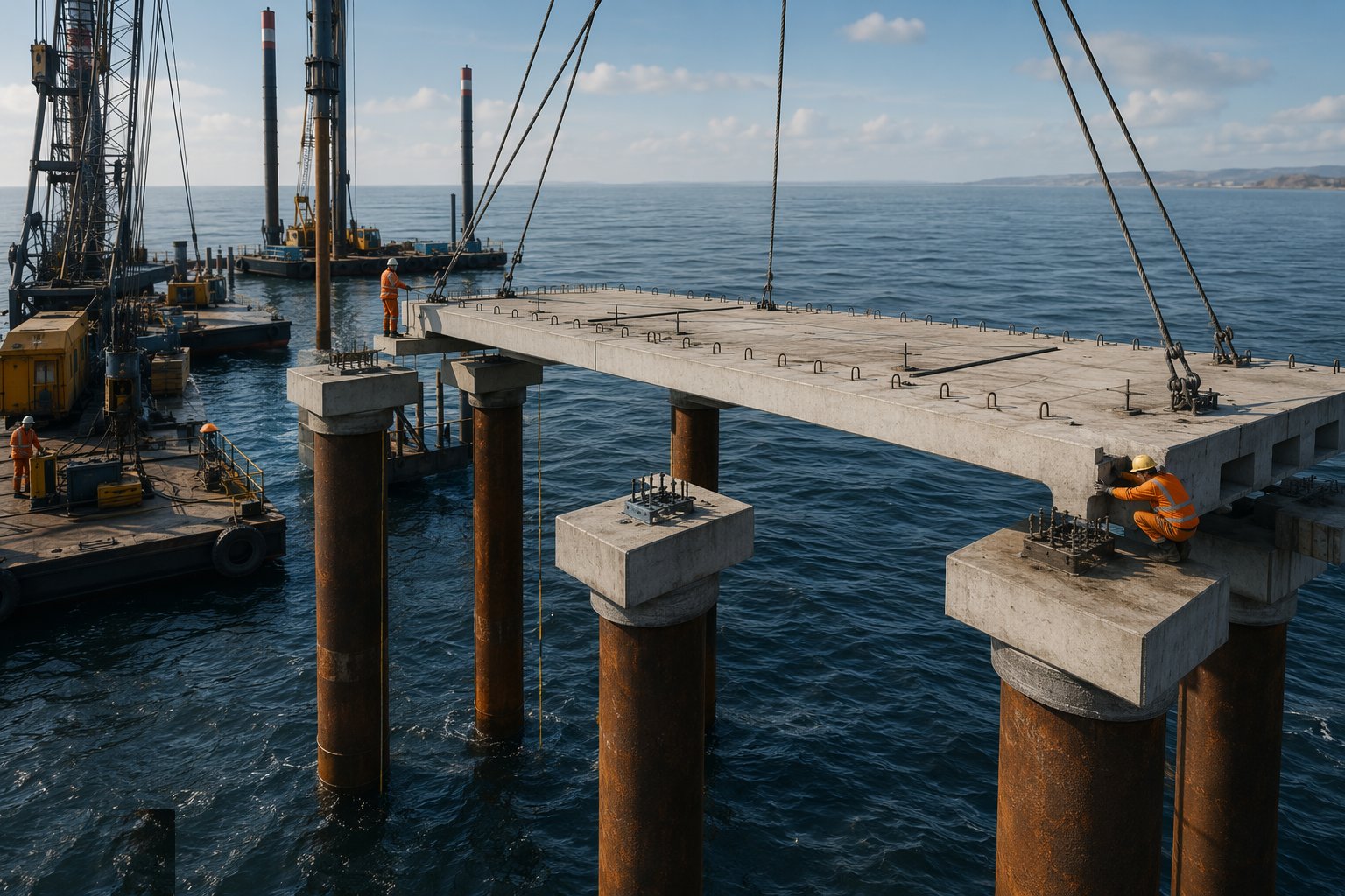 Cap the piles and place the precast deck — Marine Piling & Jetty Construction, step 4