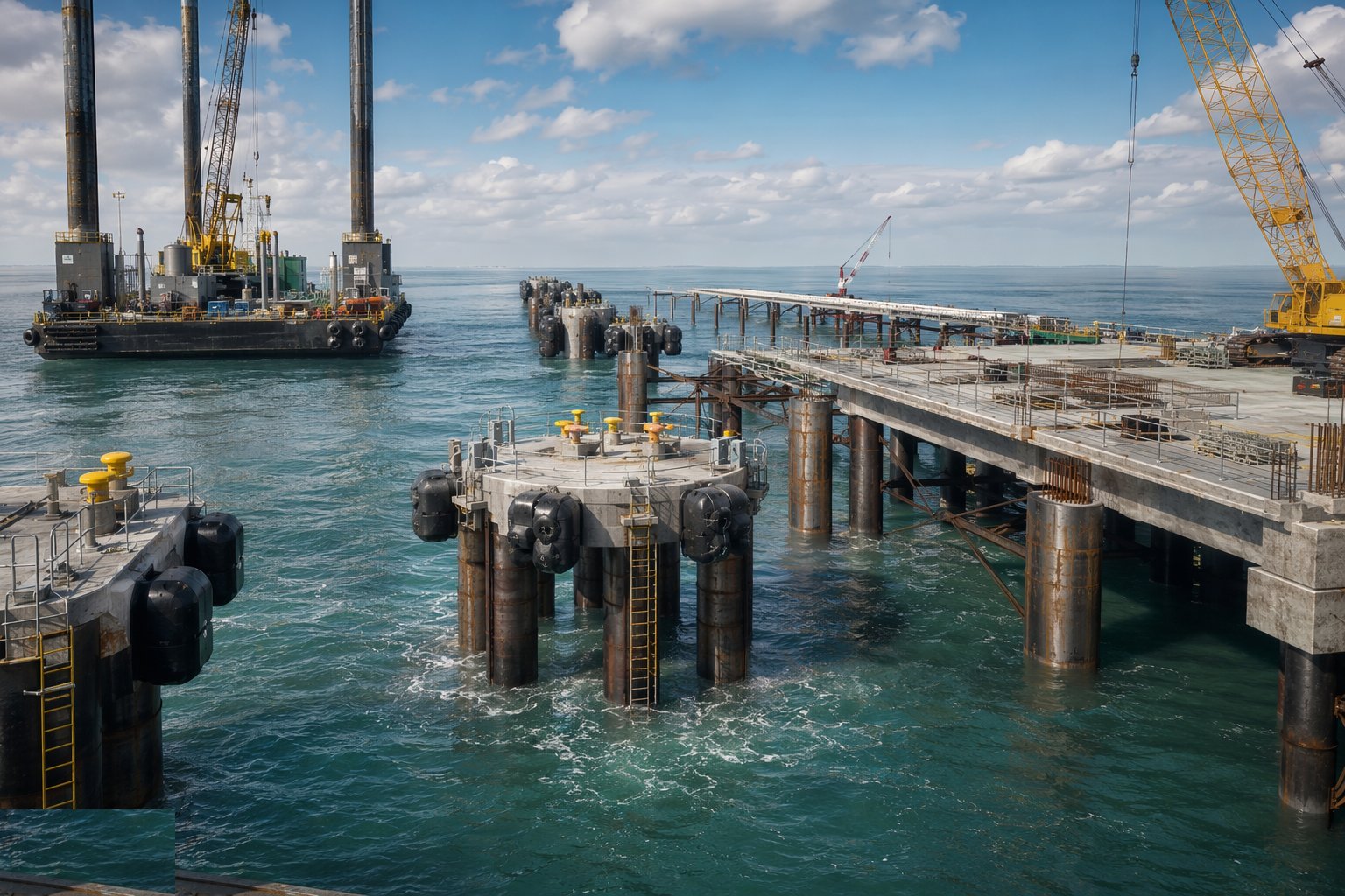Build the dolphins, linkspans and furniture — Marine Piling & Jetty Construction, step 5