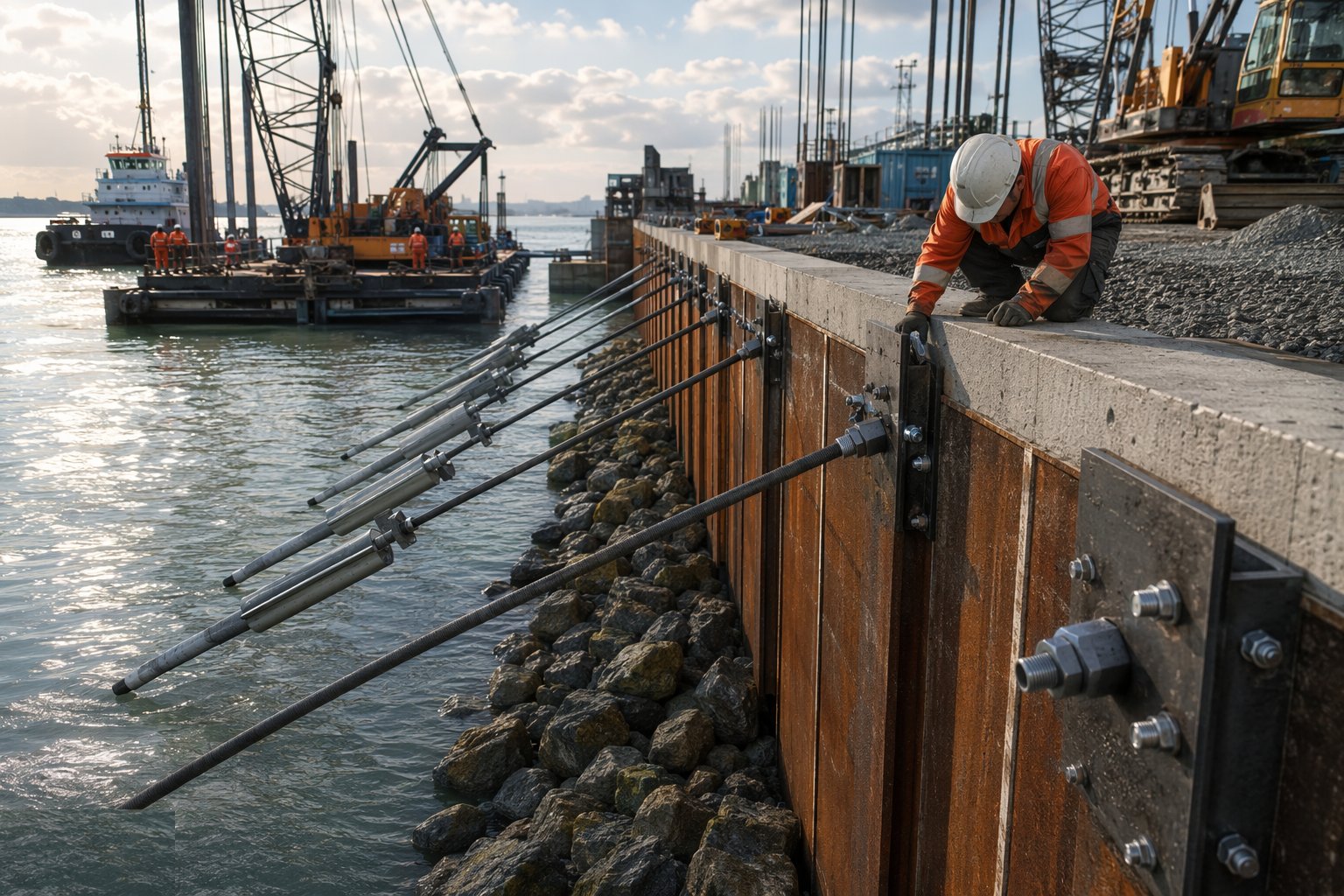 Install the anchor system — Quay Walls & Berth Construction, step 3